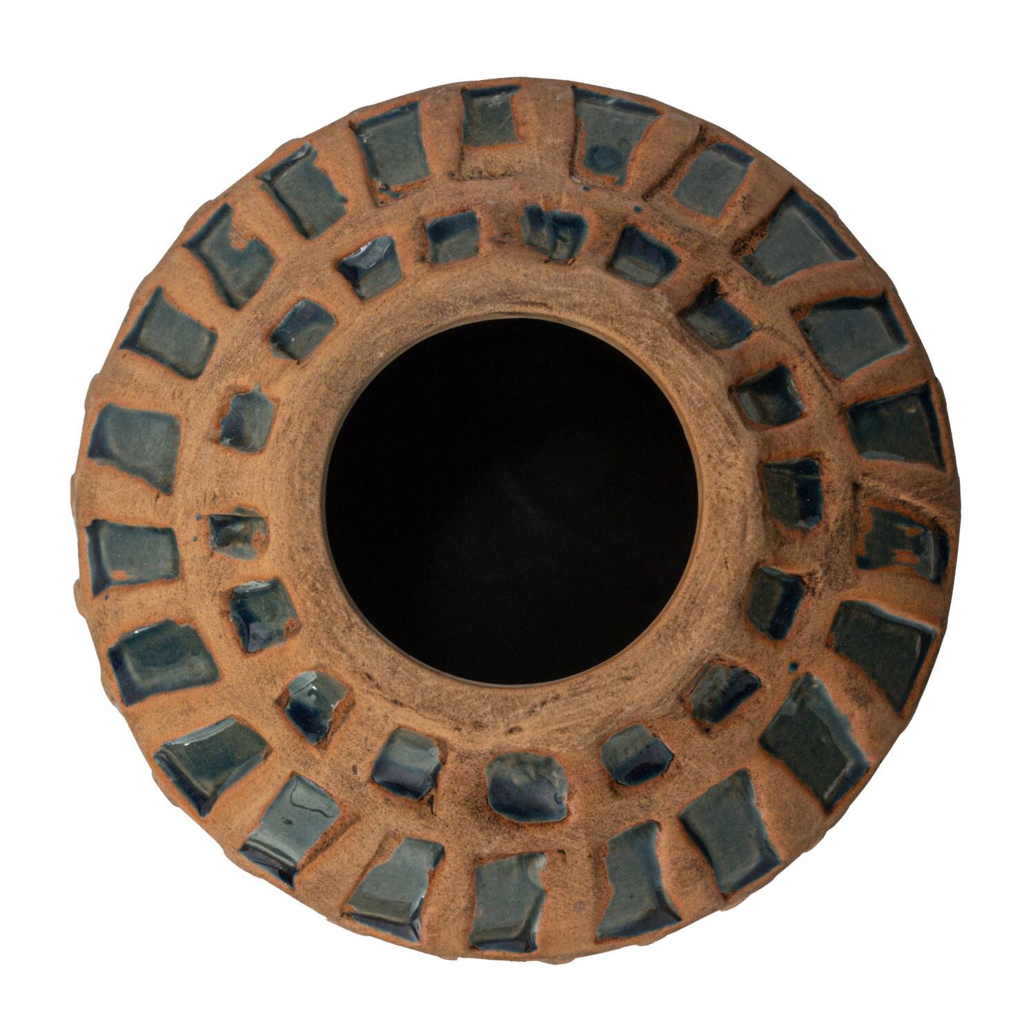 Hello Honey® 7.75" Natural & Blue Debossed Terra Cotta Vase