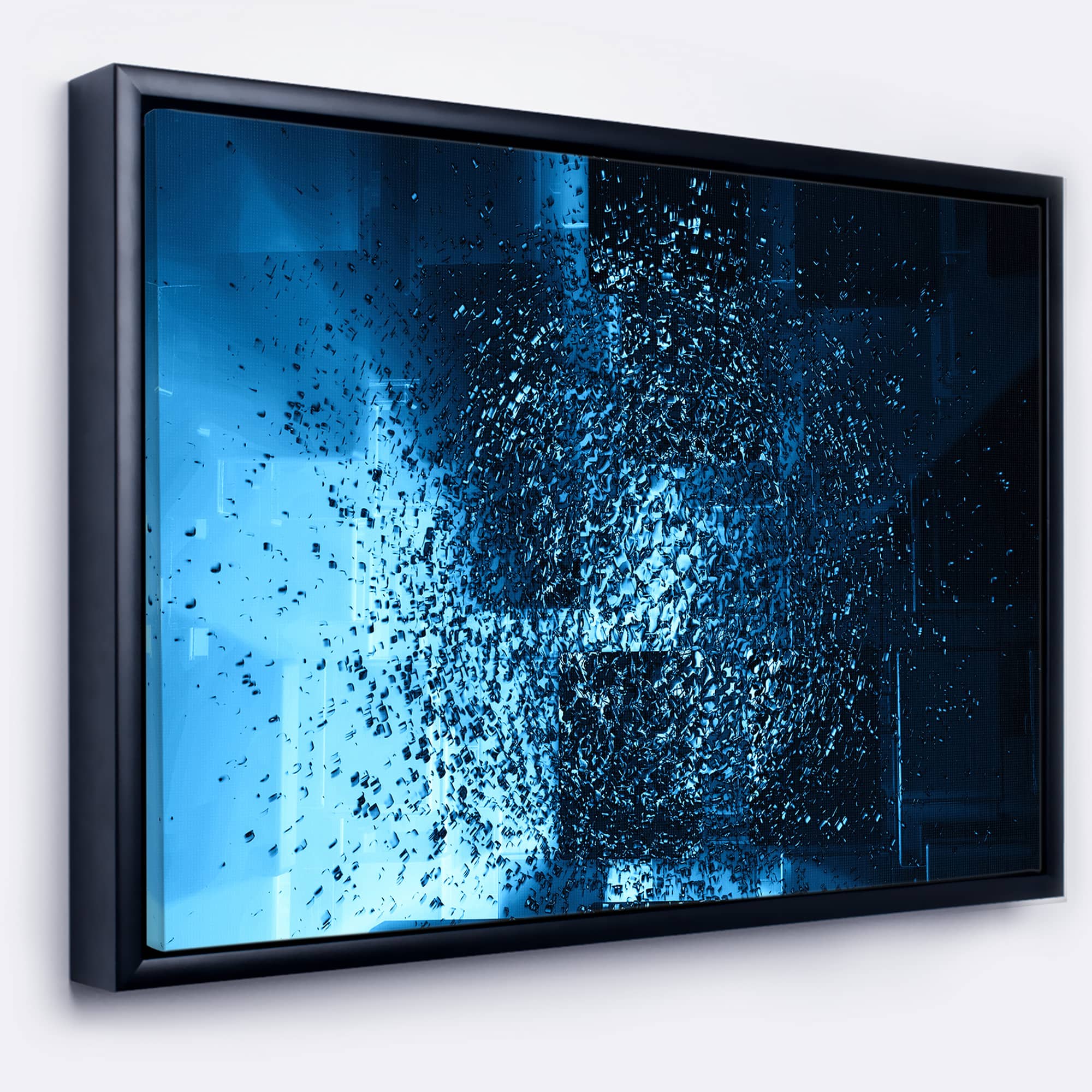 Designart - Fractal 3D Blue Paint Splash - Abstract Framed Canvas Art Print