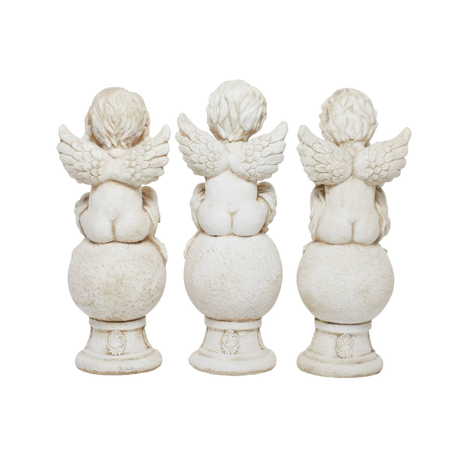 29" White Stone French Country Angel Garden Sculpture Set