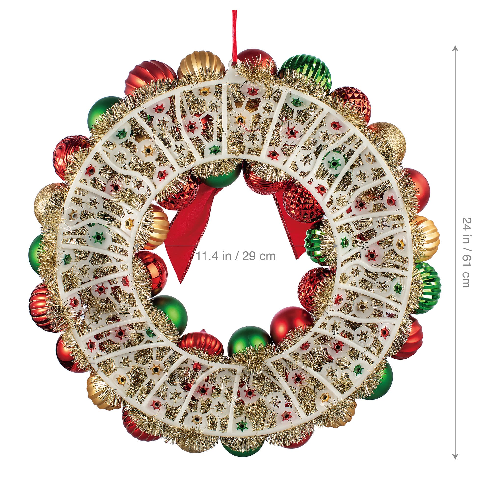 24&#x22; Red, Green &#x26; Gold Ornament Wreath with Bow by Ashland&#xAE;