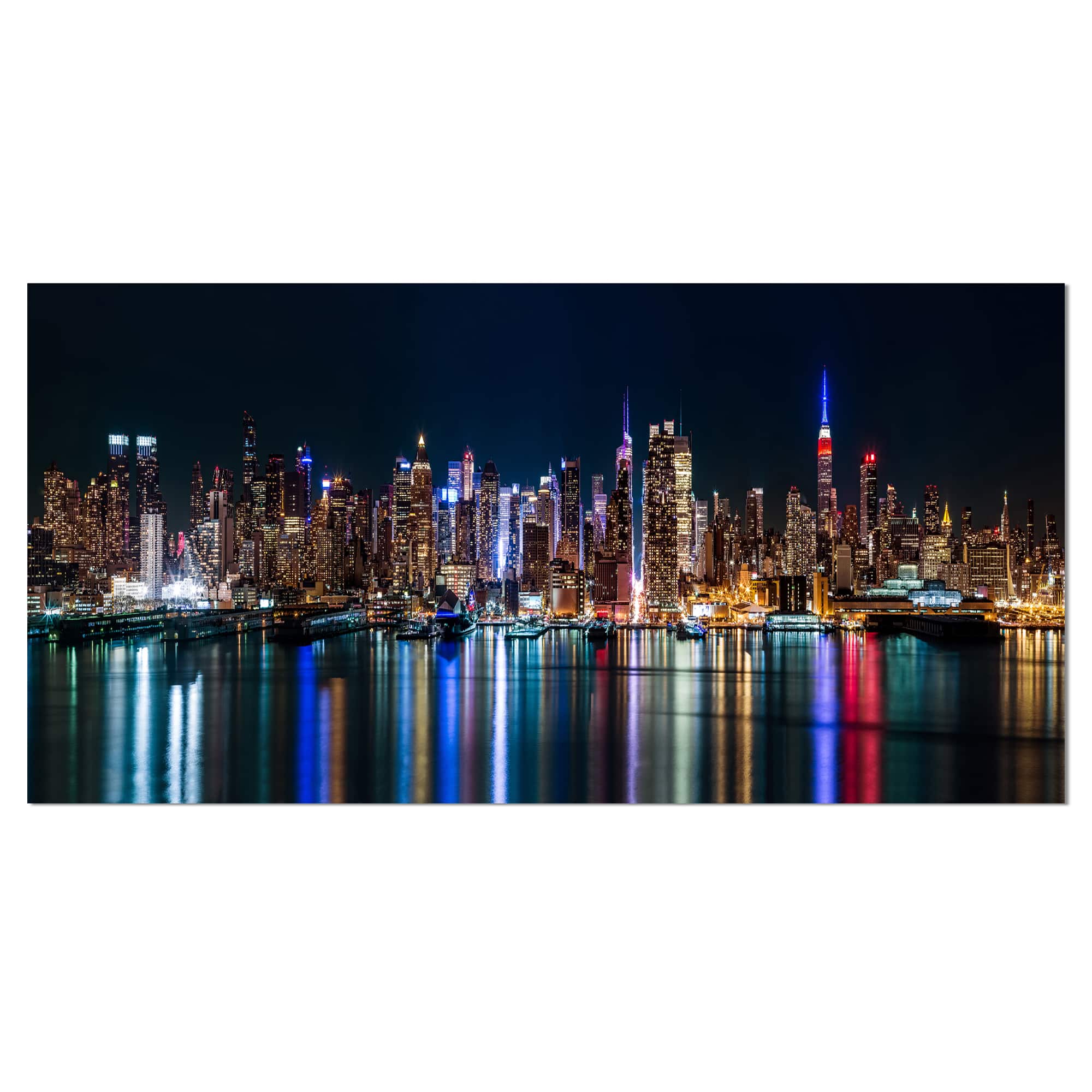 Designart - New York Midtown Night Panorama - Extra Large Canvas Art Print