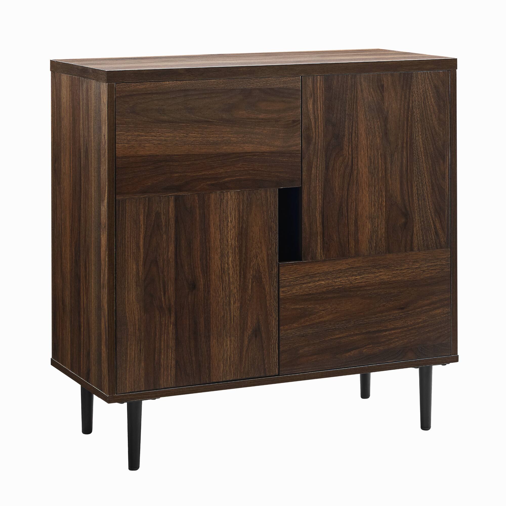 Walker Edison Dark Walnut/Navy Interior Modern Color Pop Accent Cabinet