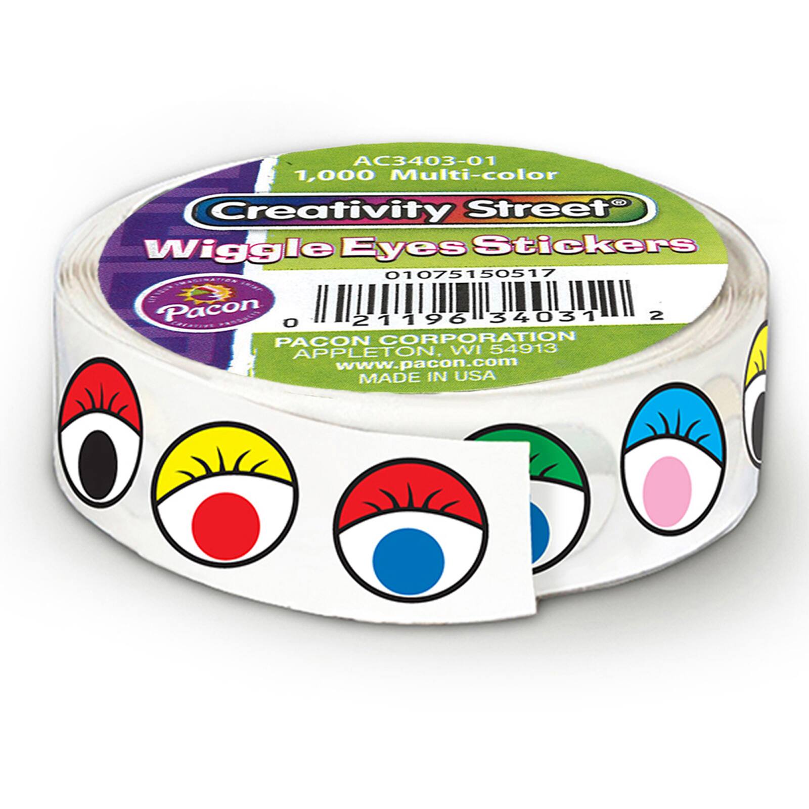 Creativity Street&#xAE; Multicolor 1/2&#x22; Wiggle Eyes Stickers Roll, 2 Rolls of 1,000