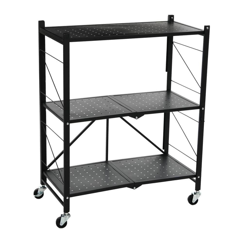 Household Essentials 34" Black Metal 3-Tier Foldable Utility Rack