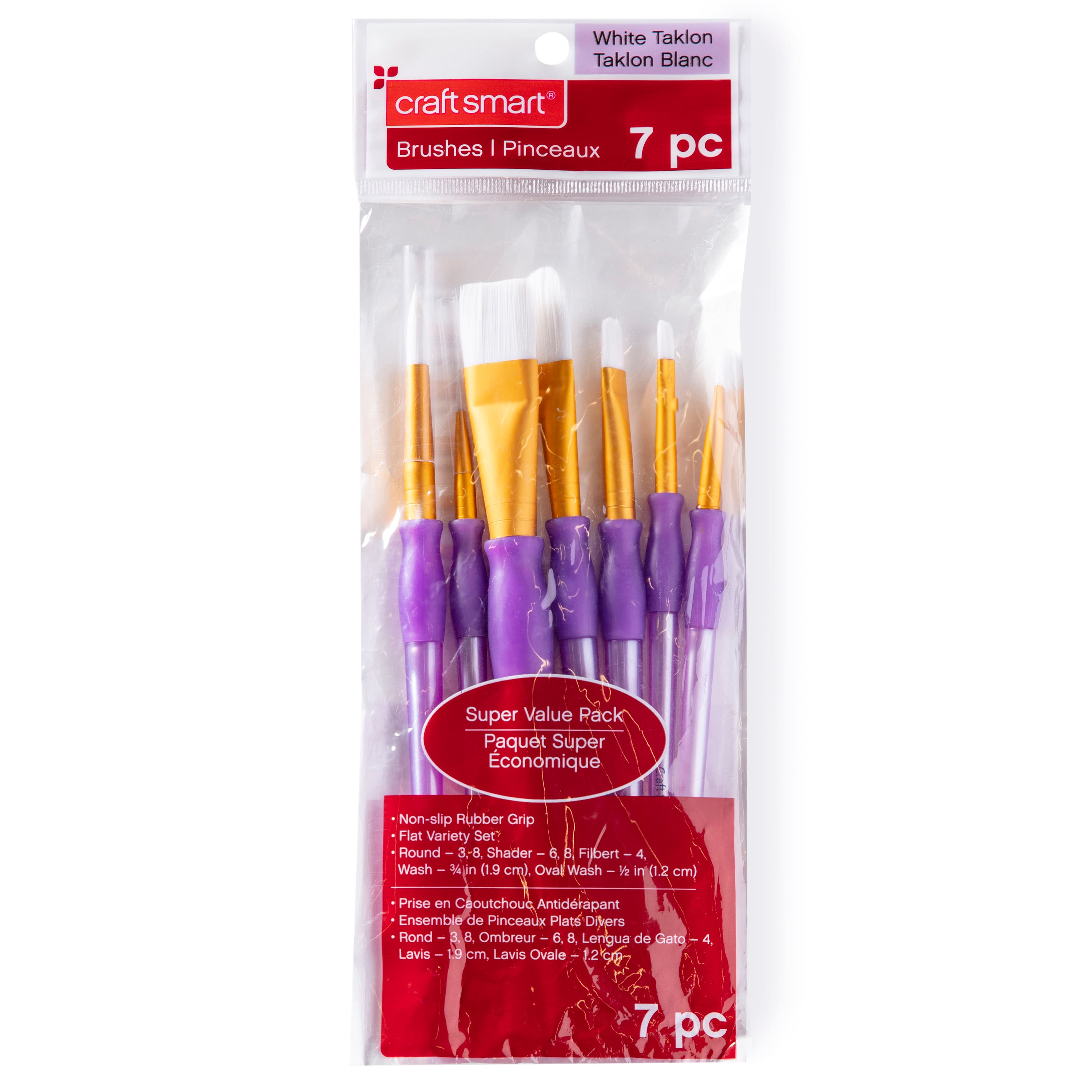 9 Packs: 7 ct. (63 total) White Taklon Flat Variety Brush Set by Craft Smart&#xAE;