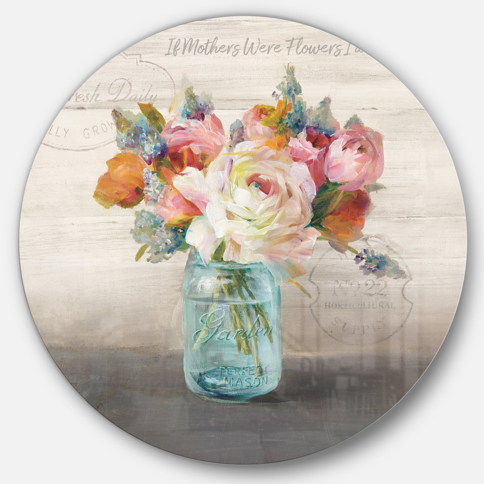 Designart - French Cottage Bouquet II Mothers - Farmhouse Metal Circle Wall Art