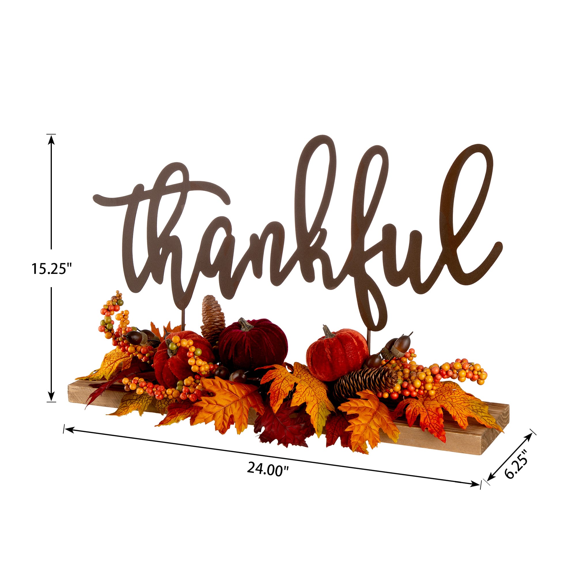 24&#x22; GlitzHome&#xAE; Thankful Floral Tabletop Sign