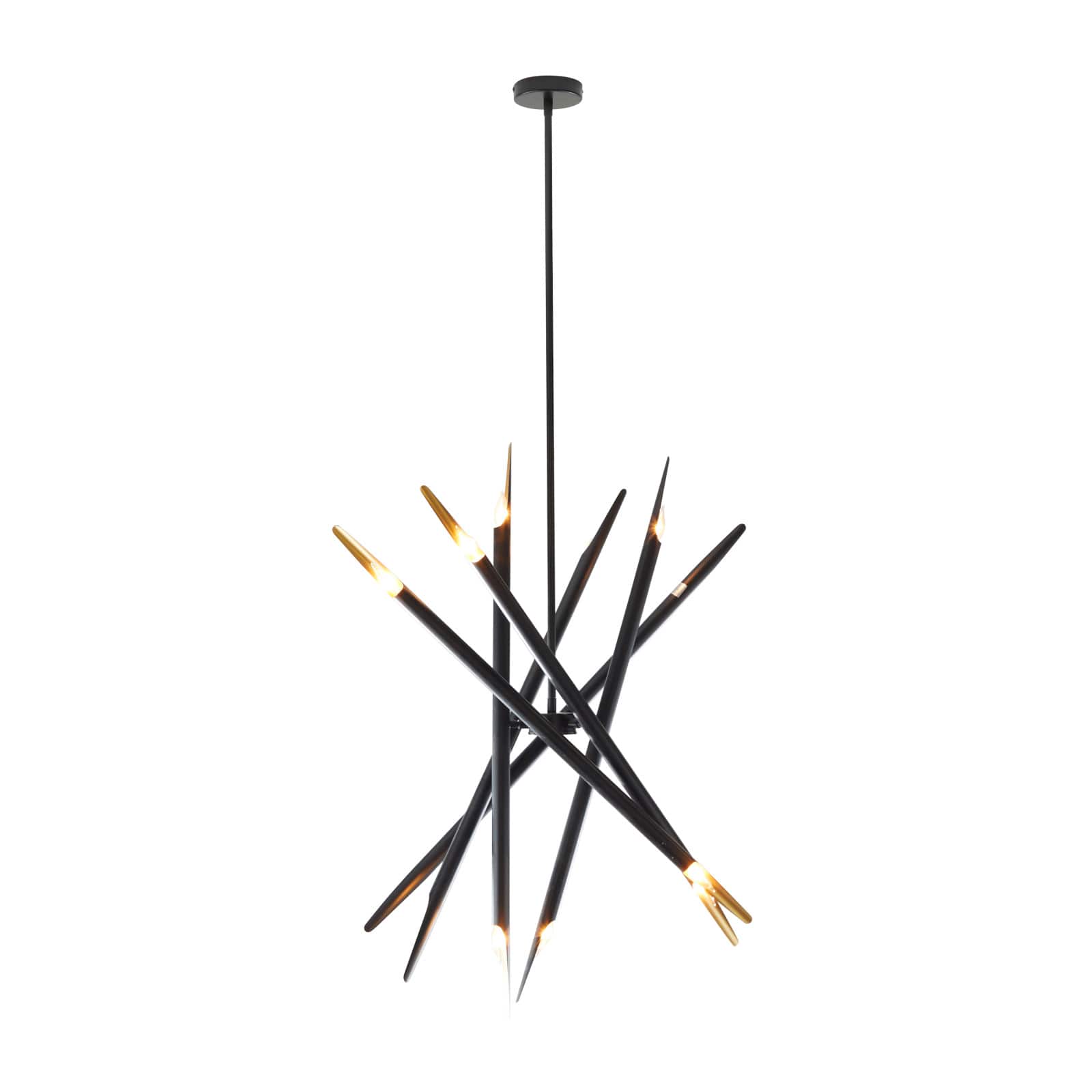 Black Metal 12 Light Chandelier with Suspension Rod 8" x 8" x 62"