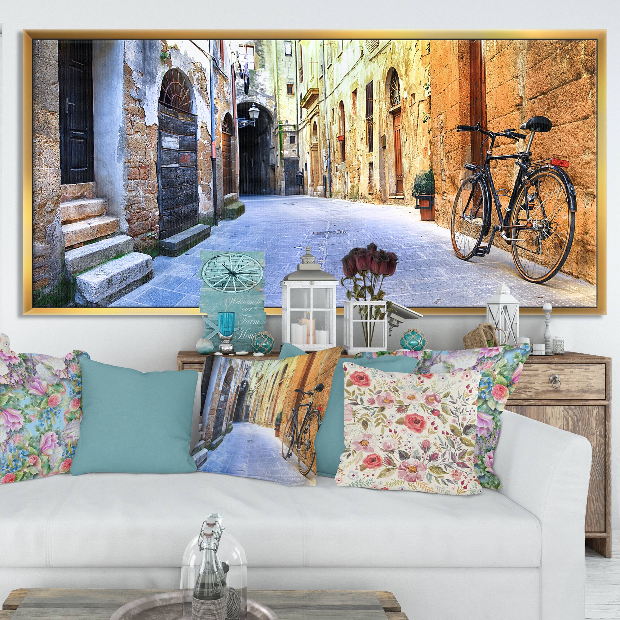 Designart - Pictorial Street of Old Italy - Cityscape Framed Canvas Art Print