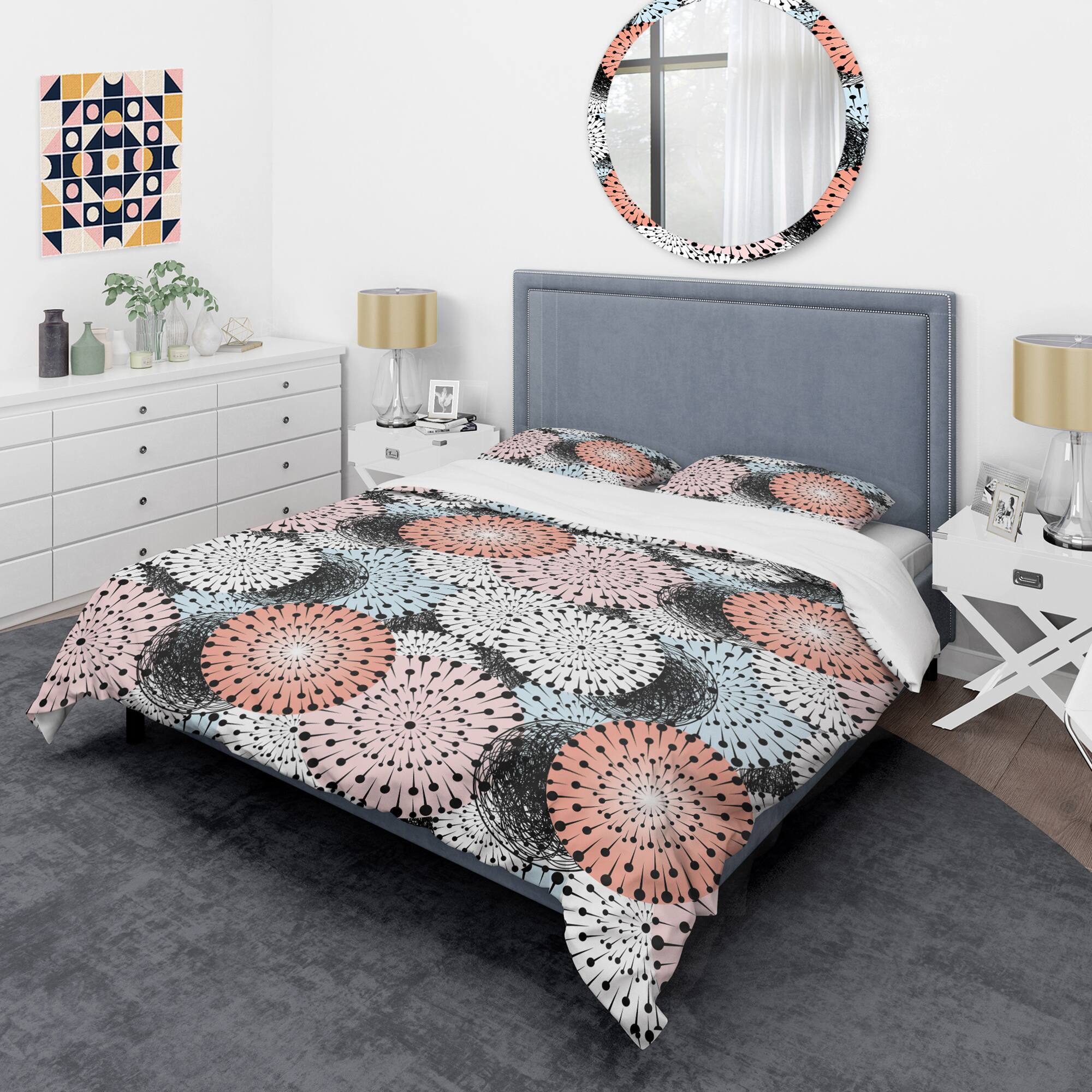 Designart 'Retro Abstract Flower Design I' Mid-Century Duvet Cover Set