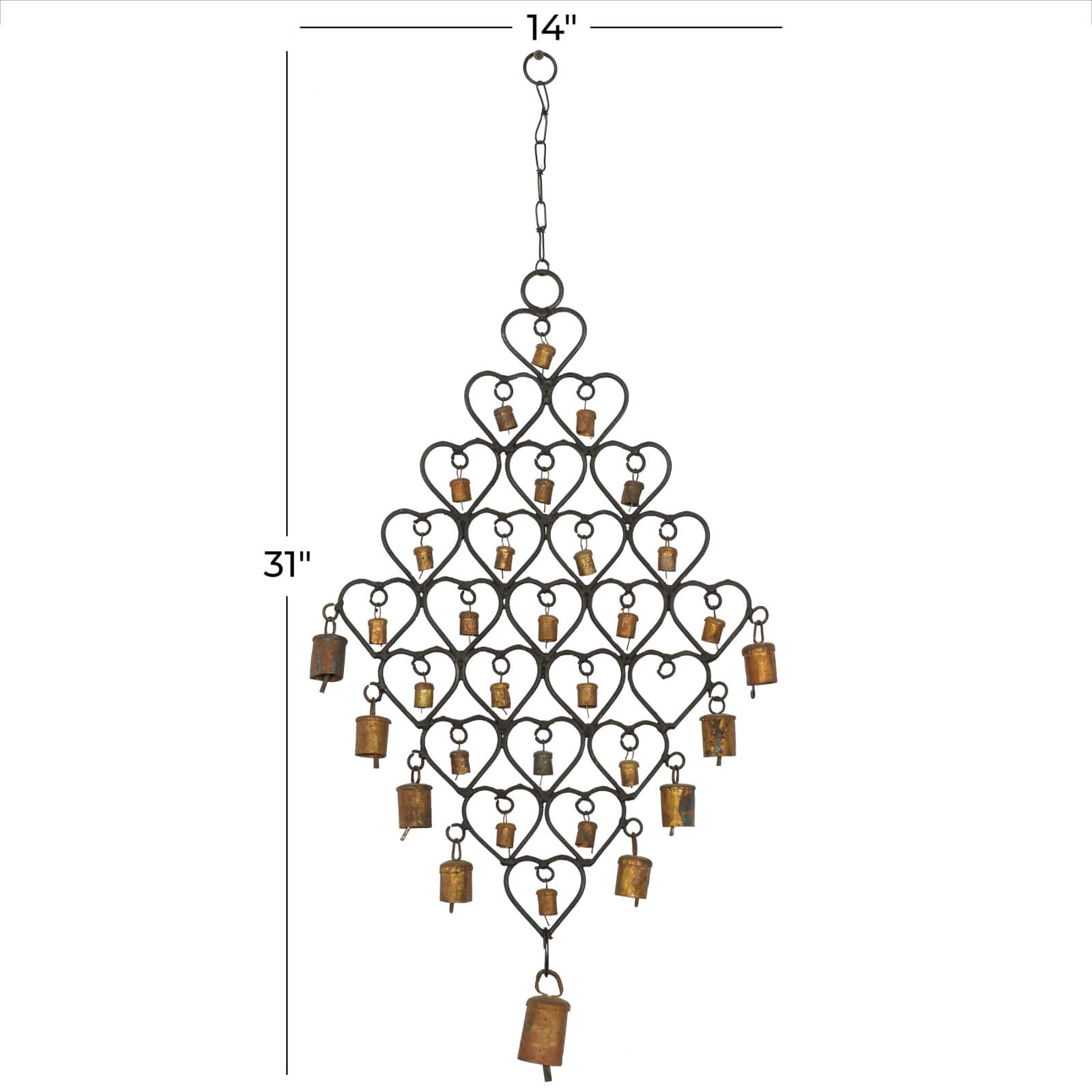 31&#x22; Brass Metal Heart Eclectic Windchime