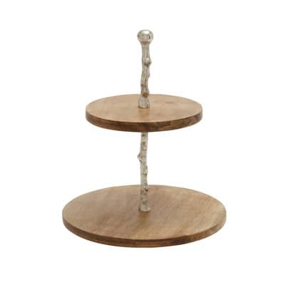 Brown Wood Natural 2 Tier Tray Stand | Michaels