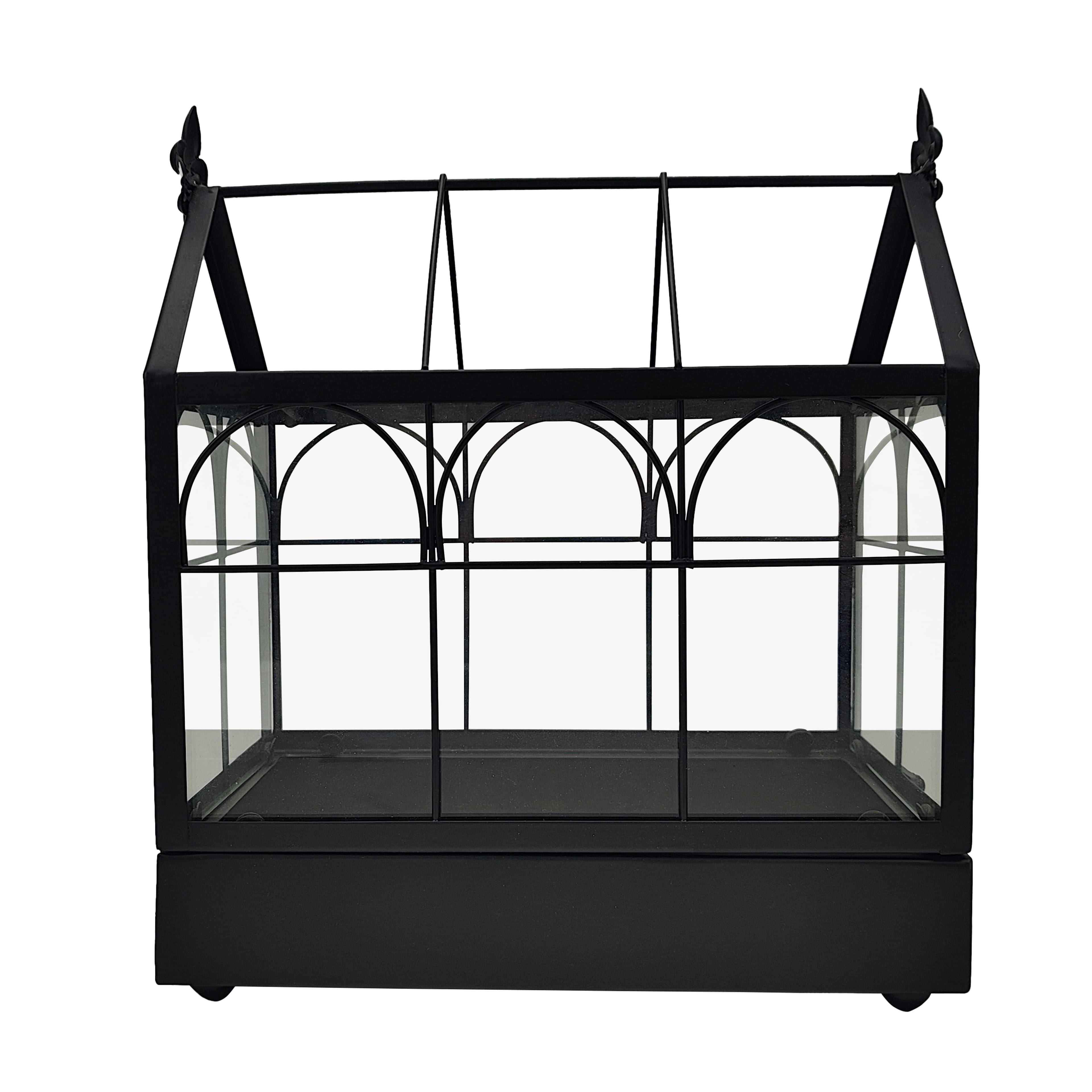 11&#x22; Black Glass &#x26; Metal Greenhouse Terrarium by Ashland&#xAE;