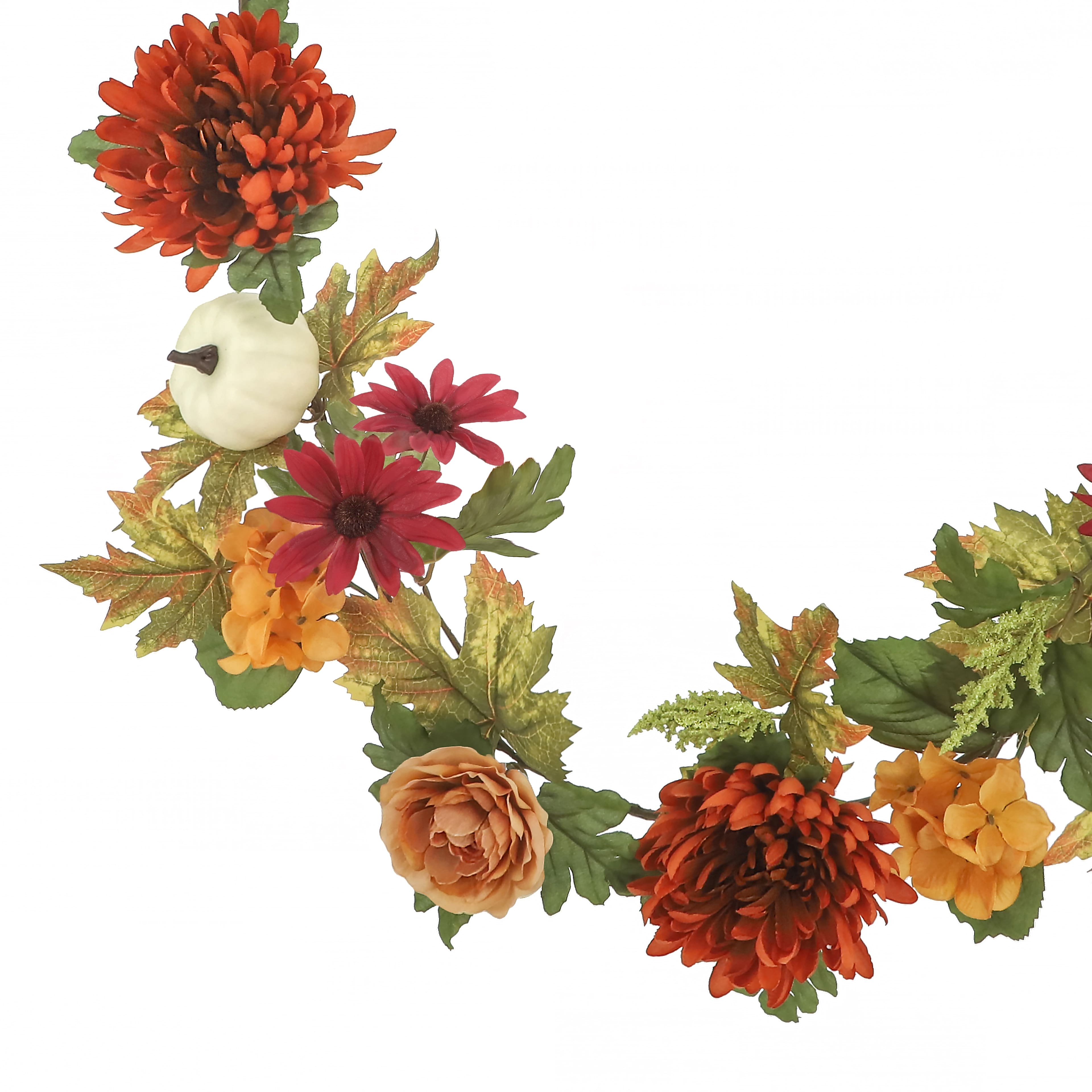 6ft. Orange &#x26; Yellow Mum, Hydrangea &#x26; Pumpkin Garland by Ashland&#xAE;