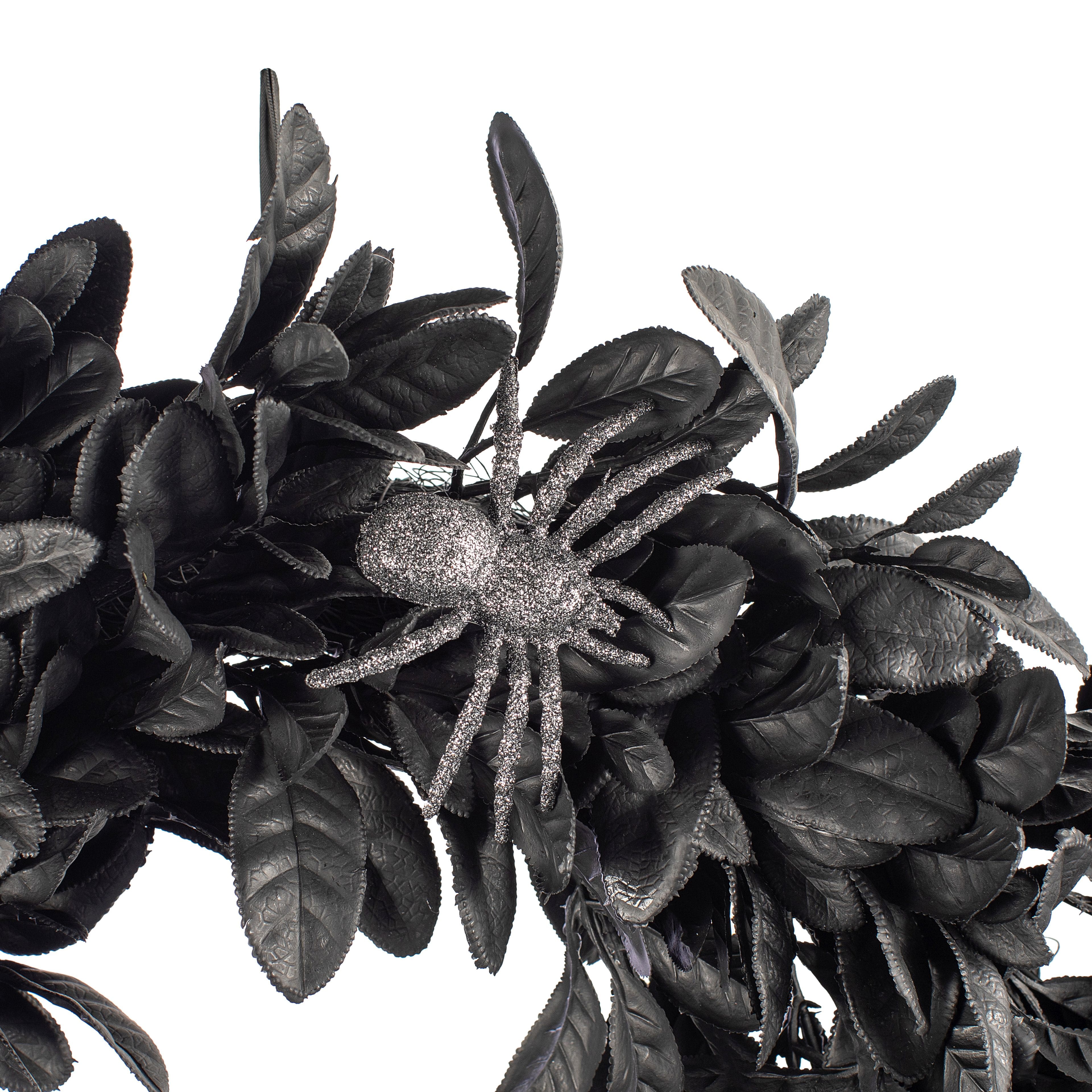 26&#x22; Black Leaves with Spiders Wreath by Ashland&#xAE;