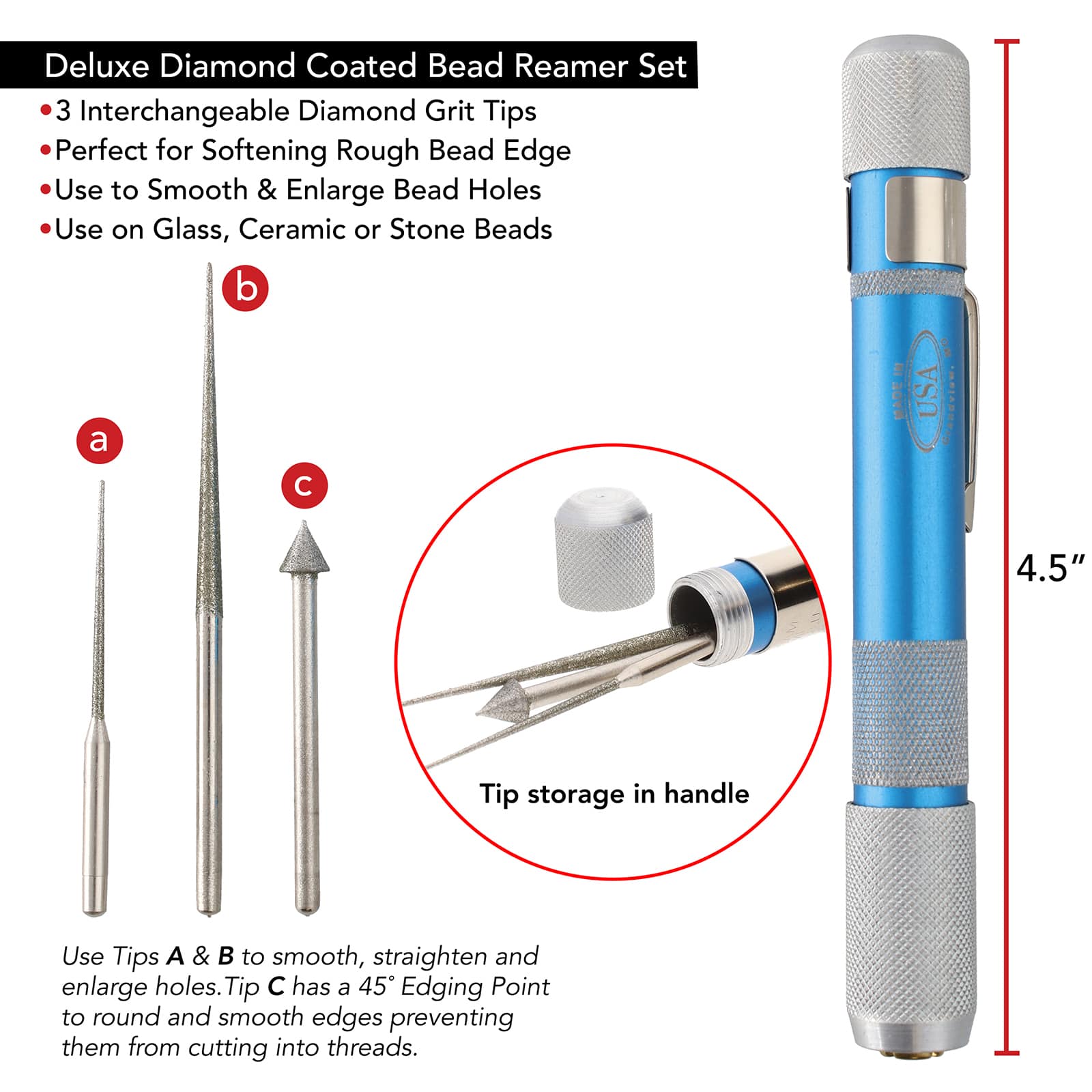 The Beadsmith® Deluxe Diamond Coated Bead Reamer Set