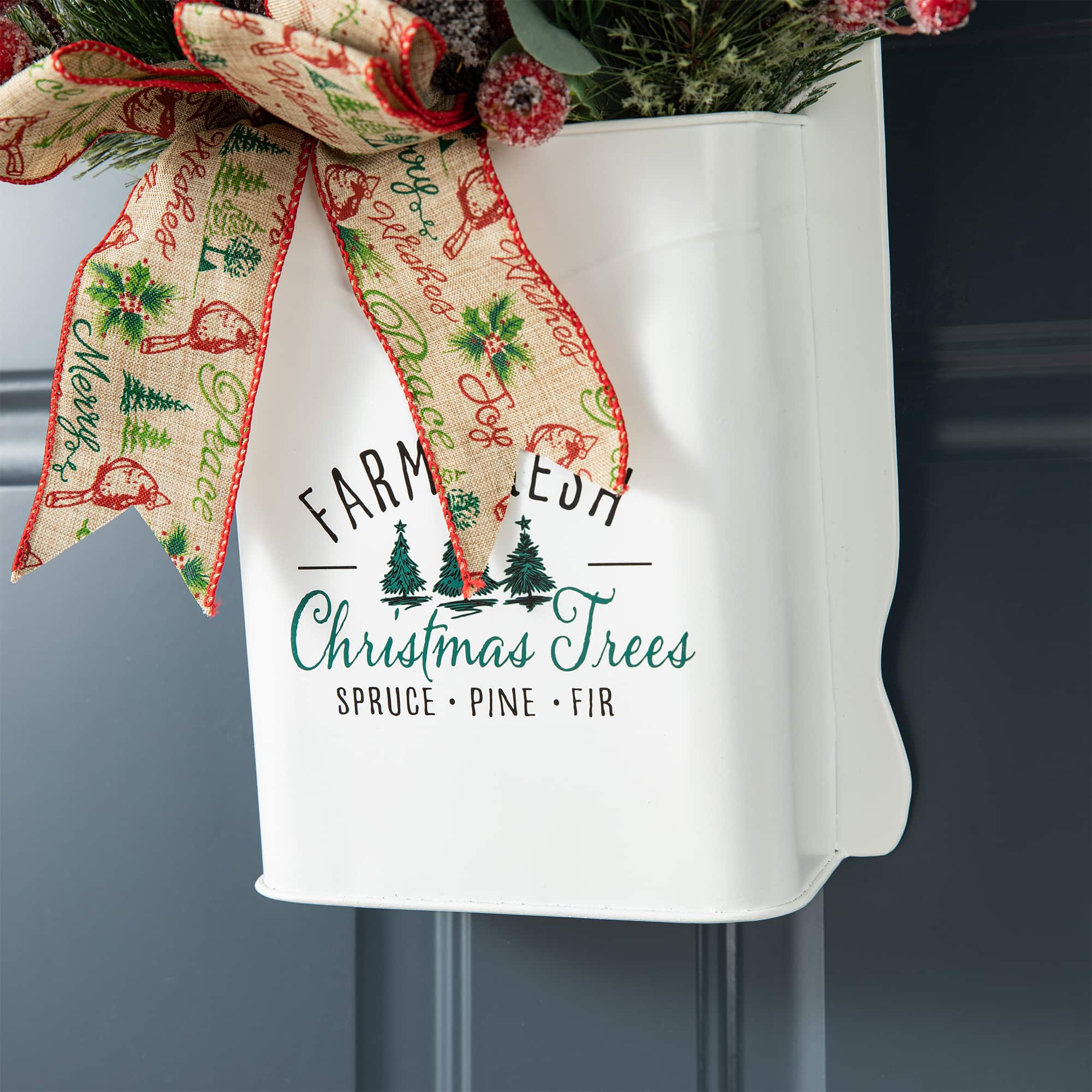 Glitzhome&#xAE; 21&#x22; Christmas Pine Needle &#x26; Berry Ribbon Centerpiece