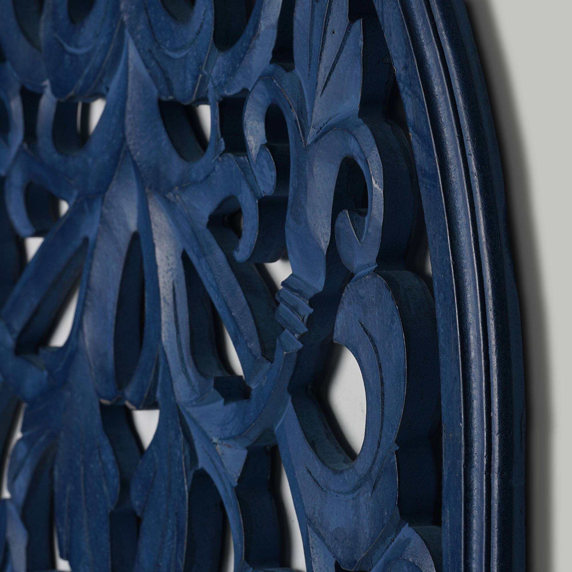 American Art D&#xE9;cor&#x2122; 36&#x22; Hand-Carved Arched Navy Blue Wood Wall Accent Medallion
