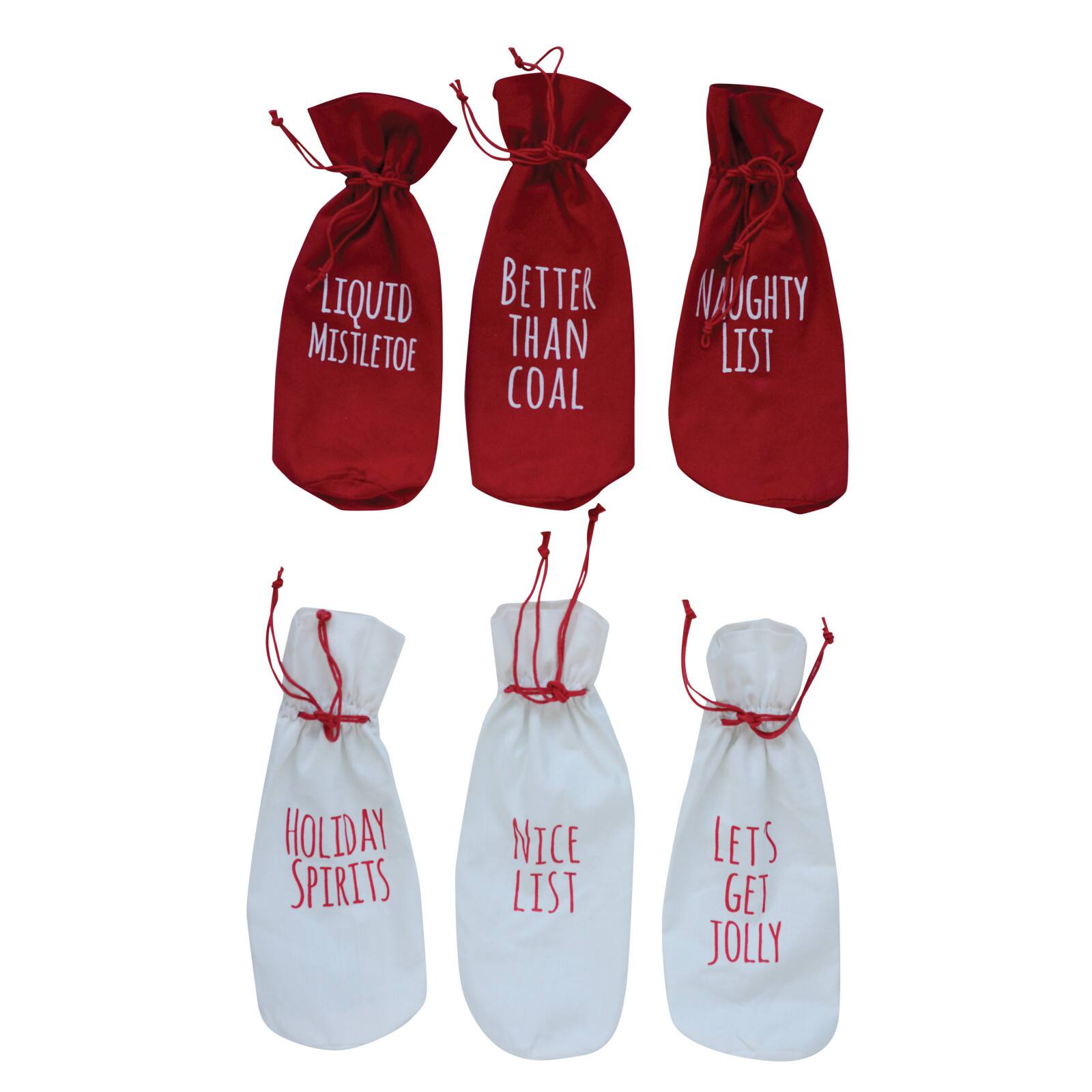 Hello Honey® 13.5" Holiday Fabric Drawstring Wine Bag Set