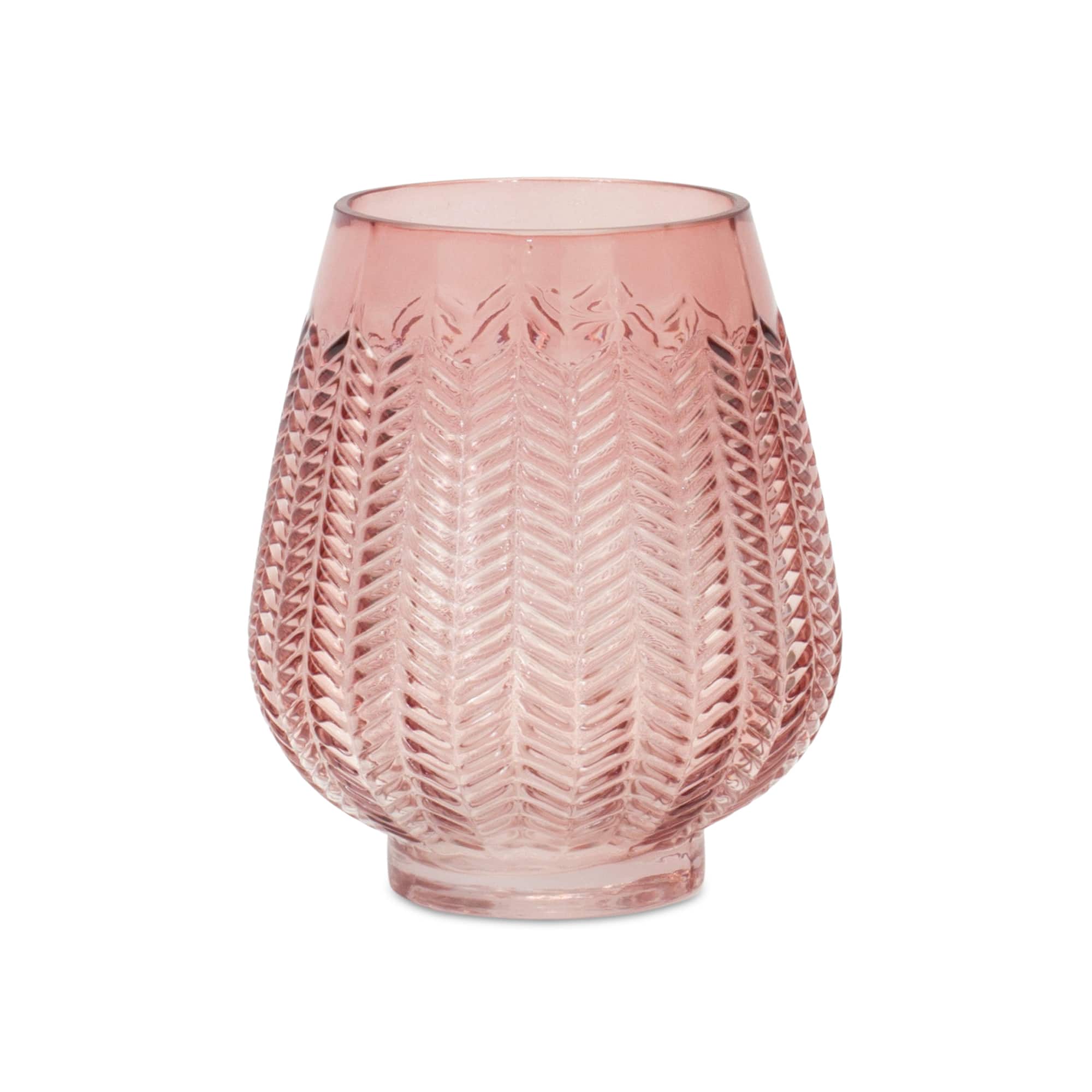 Pink Ribbed Glass Vase or Candle Holder
