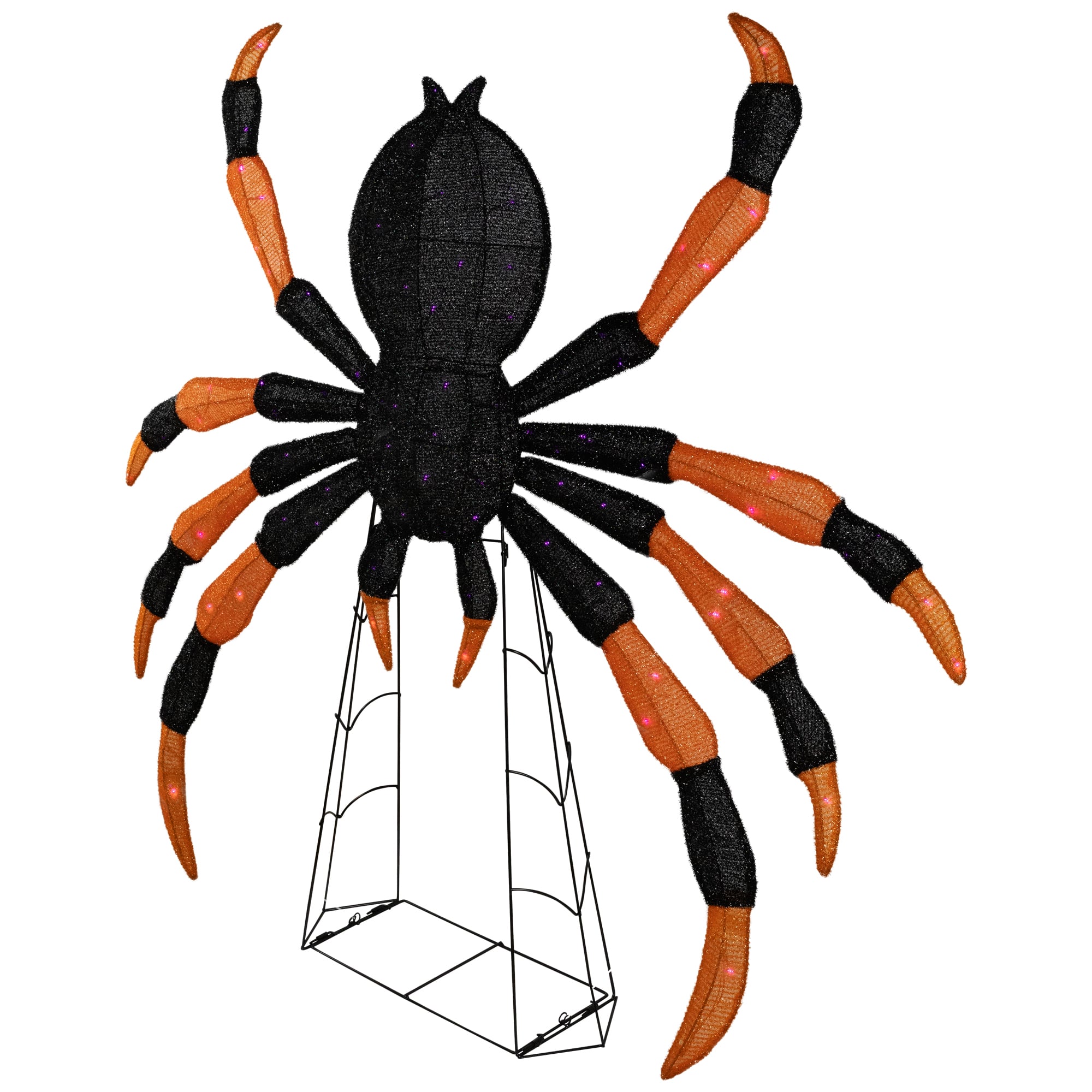 Lighted Spider Halloween Decoration - 4.5&#x27; - Black and Orange - Purple LED Lights