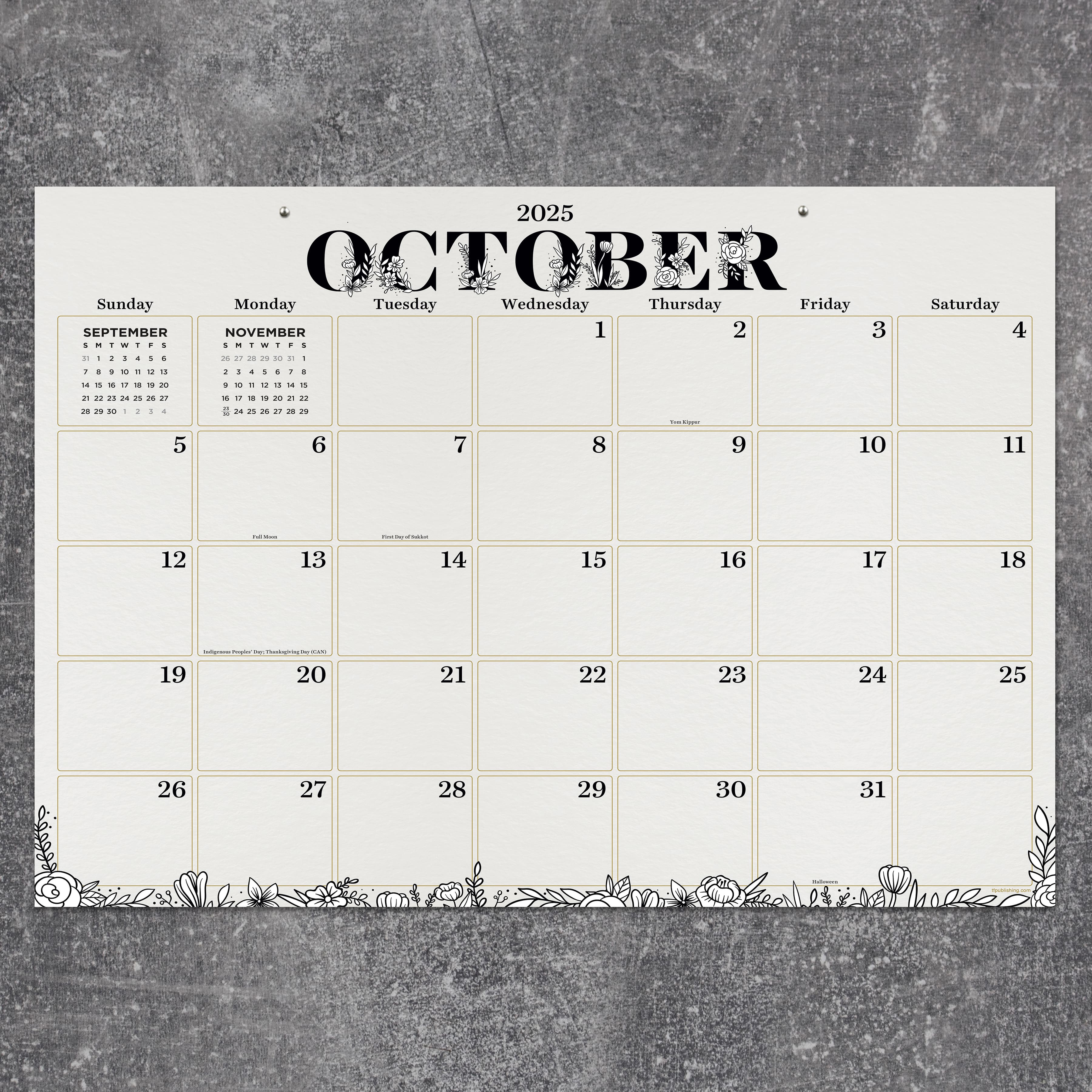 July 2025 - June 2026 Medium Floral Desk Pad Monthly Blotter Calendar