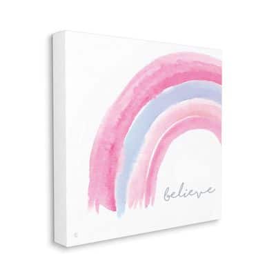 Stupell Industries Pink & Purple Watercolor Rainbow with Believe Text ...
