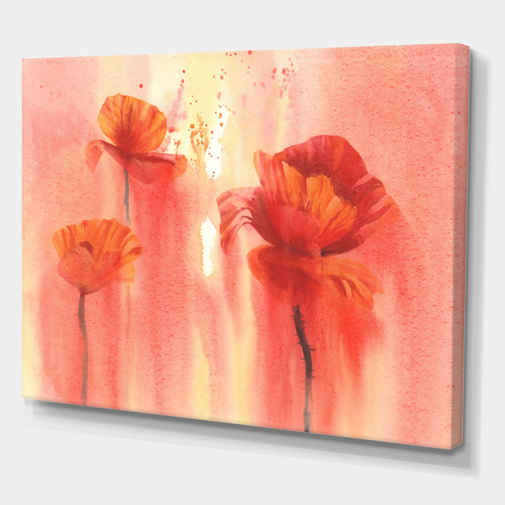 Designart - Poppy Flower Fields Forever II - Farmhouse Canvas Wall Art Print