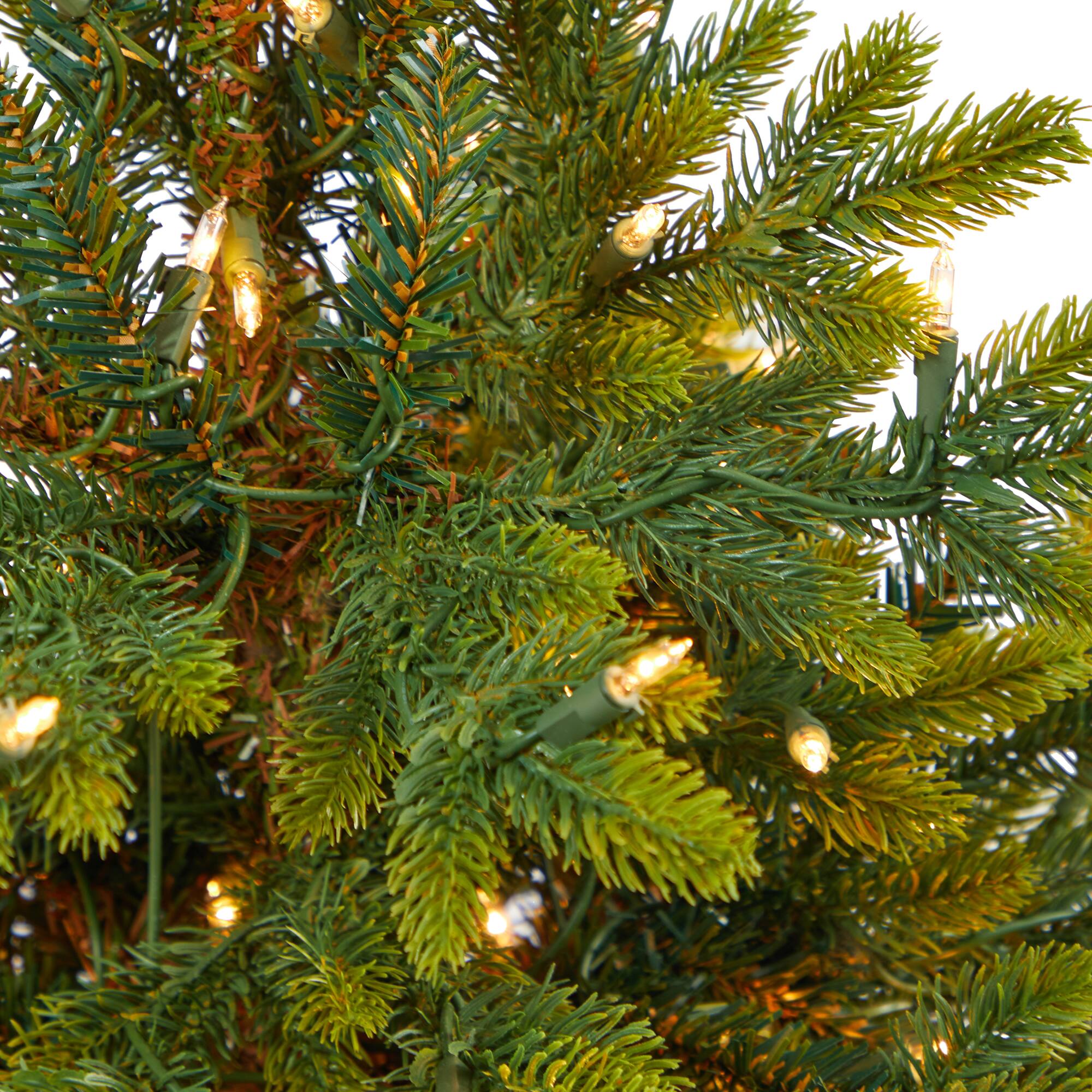 3.5ft. Pre-Lit North Carolina Fir Artificial Christmas Tree in Gray Planter with Stand, Clear Lights