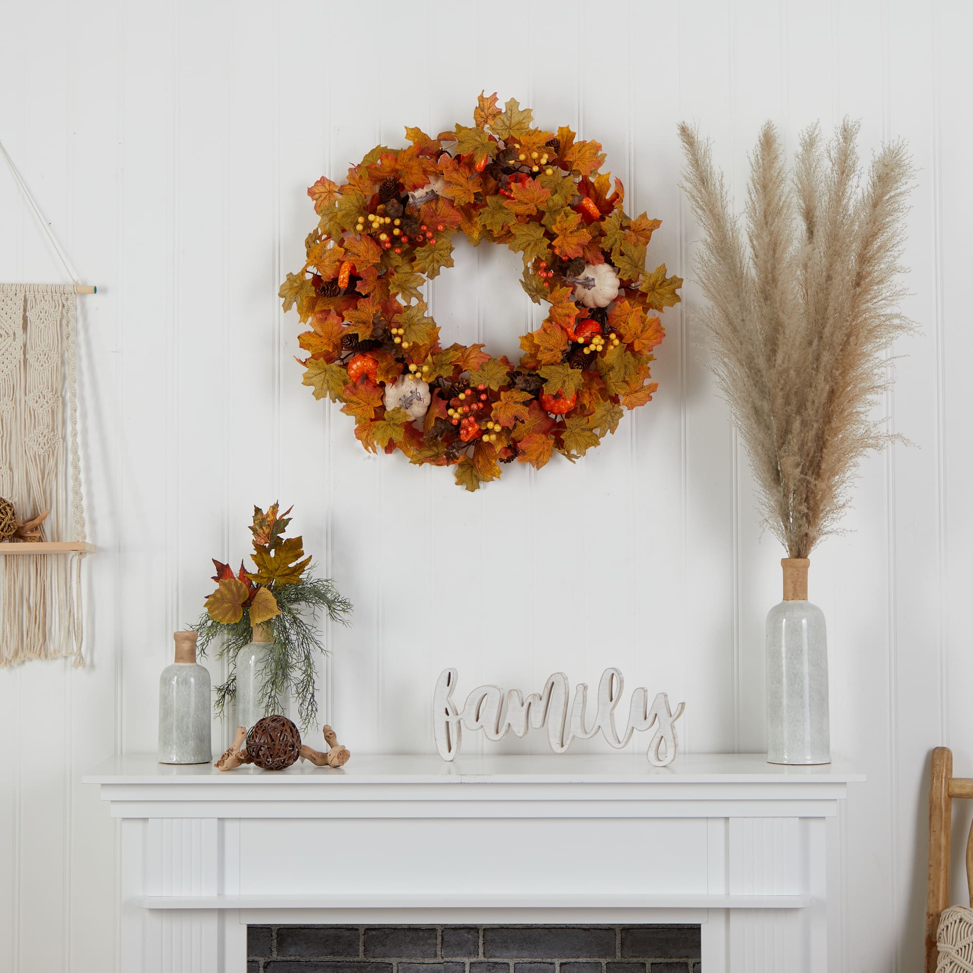30" Autumn Pumpkin & Maple Leaf Fall Wreath