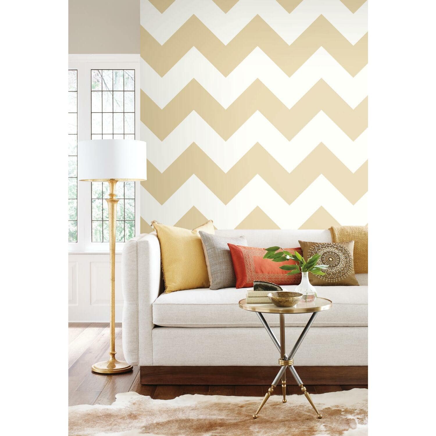 RoomMates Gold Large Chevron Peel & Stick Wallpaper