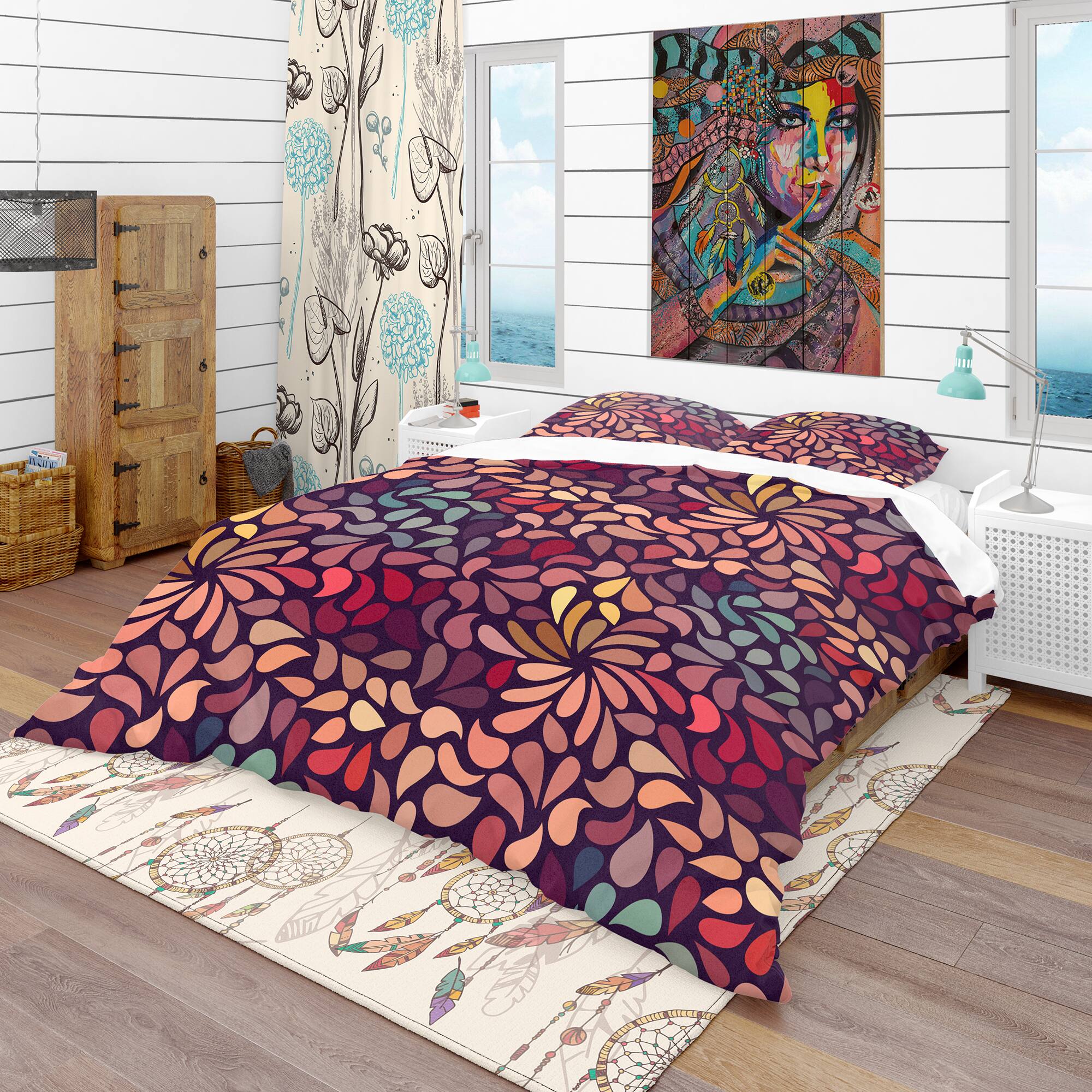 Designart 'Abstract Floral Pattern' Bohemian & Eclectic Bedding Set - Duvet Cover & Shams