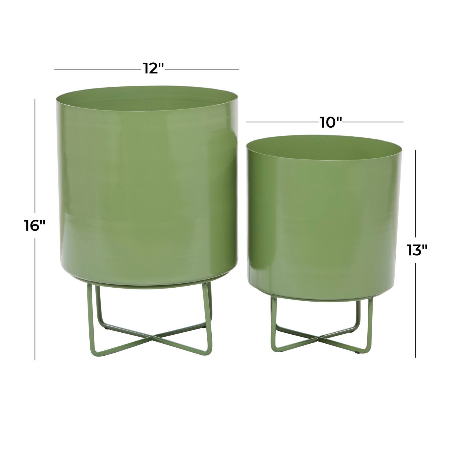Green Modern Planter, Set of 2&#x22; 16&#x22;, 13&#x22;