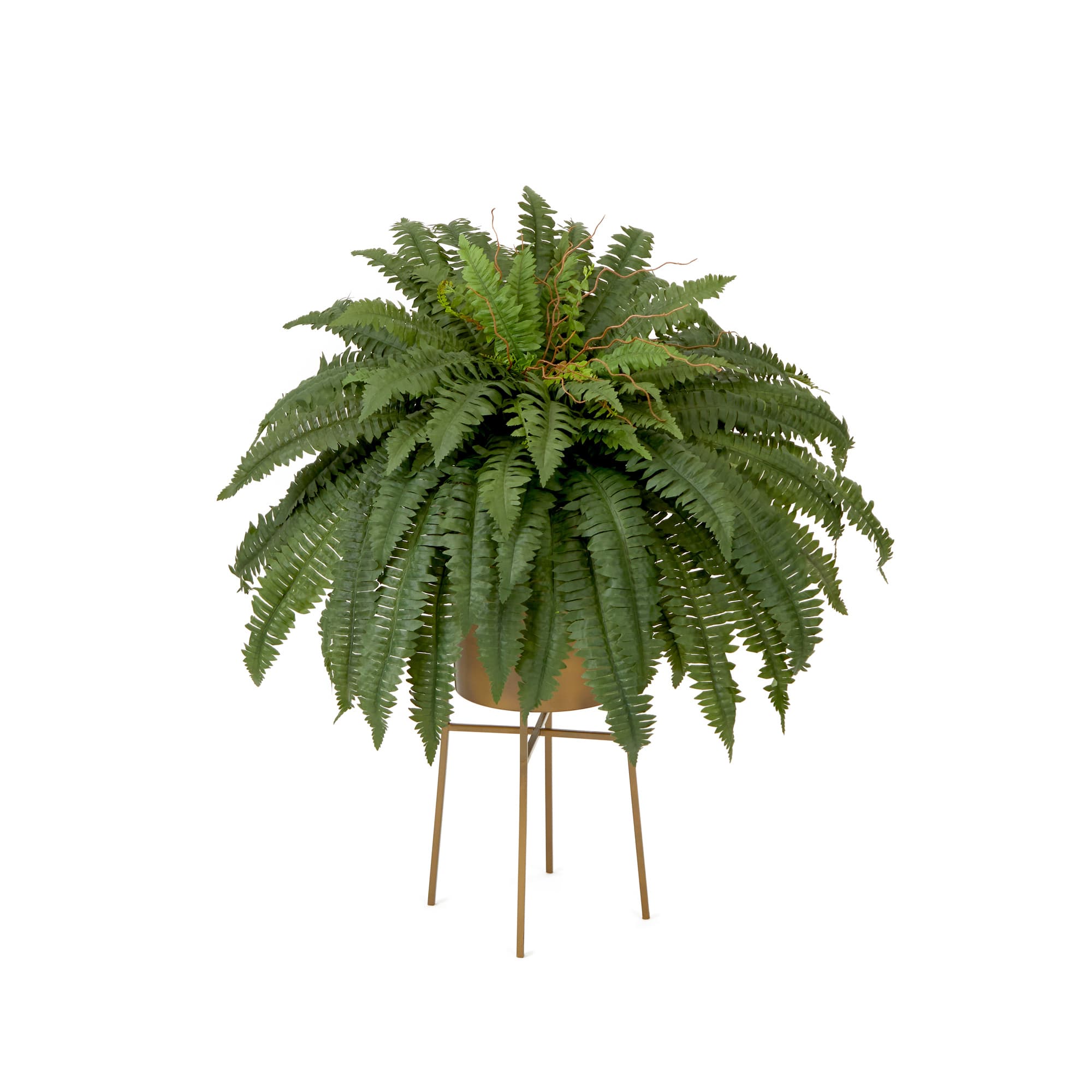 32&#x22; Artificial Boston Fern Plant with Metal Planter with Stand