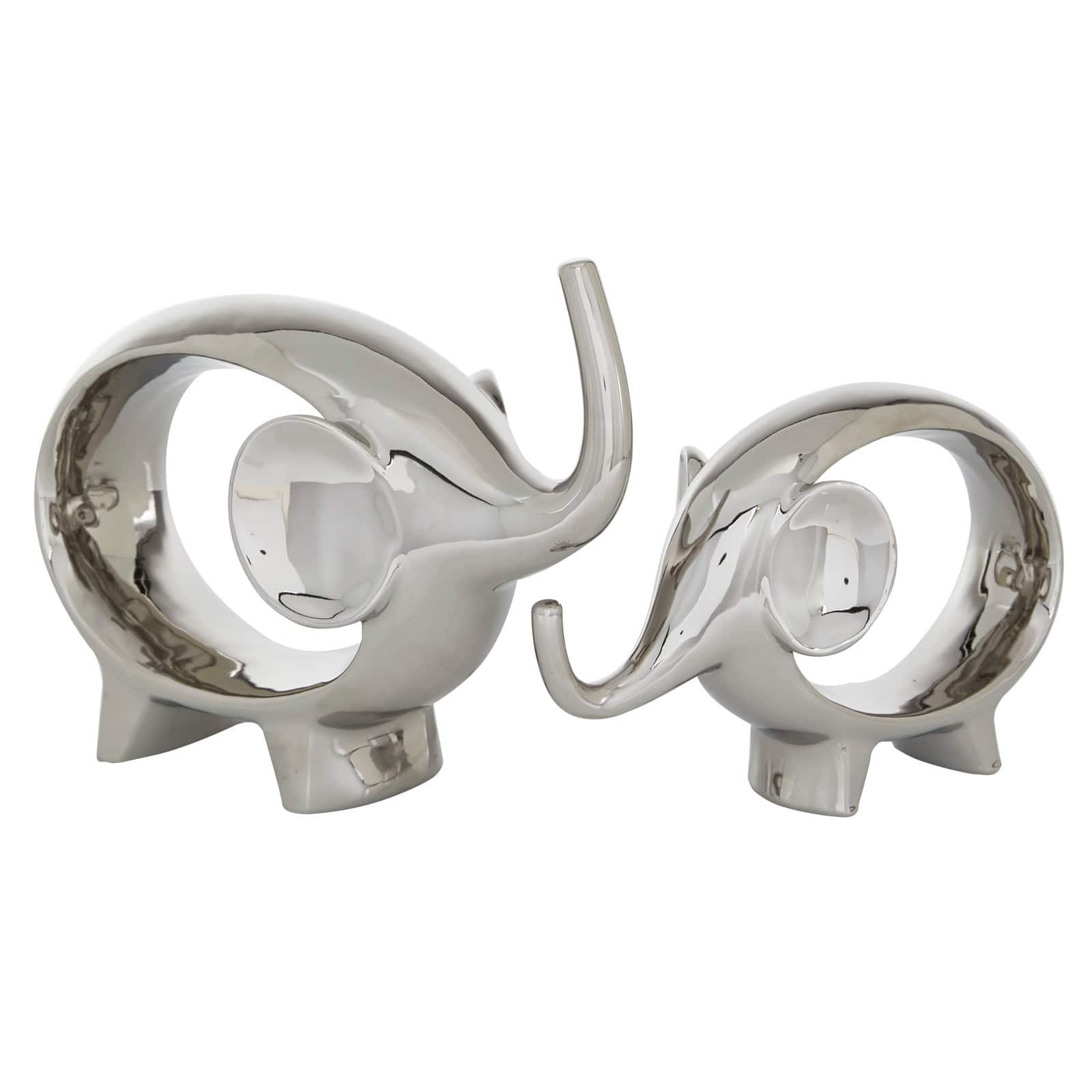 7" Silver Porcelain Elephant Sculpture Set
