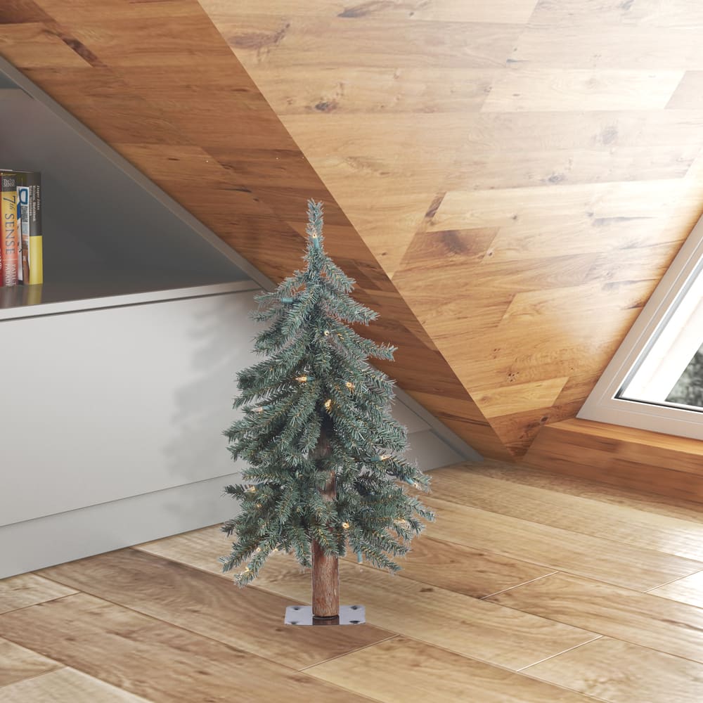 2ft. Pre-Lit Natural Bark Alpine Artificial Christmas Tree, Warm White Dura-Lit&#xAE; LED Lights