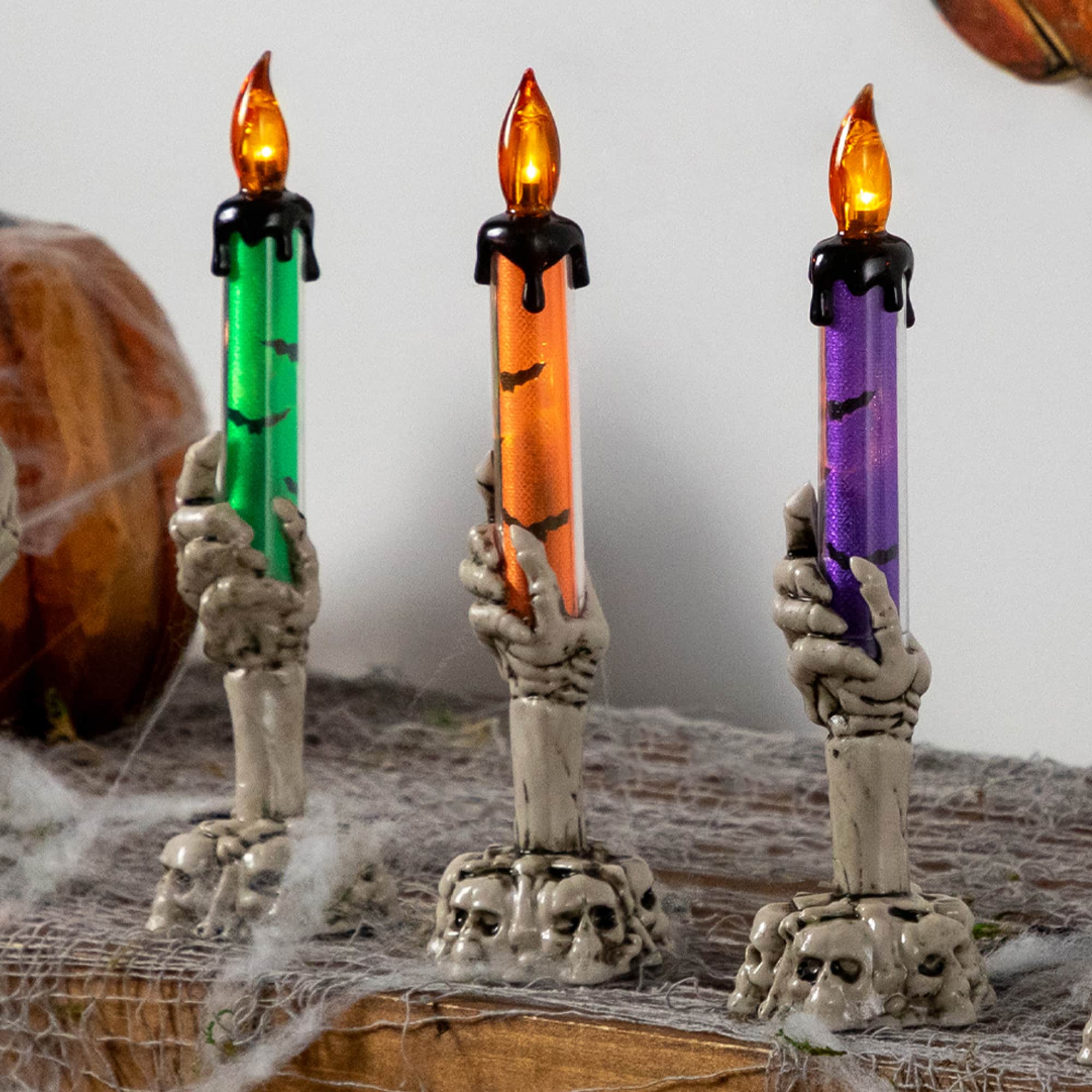 8&#x22; LED Skeleton Hand Halloween Candles, 3ct.