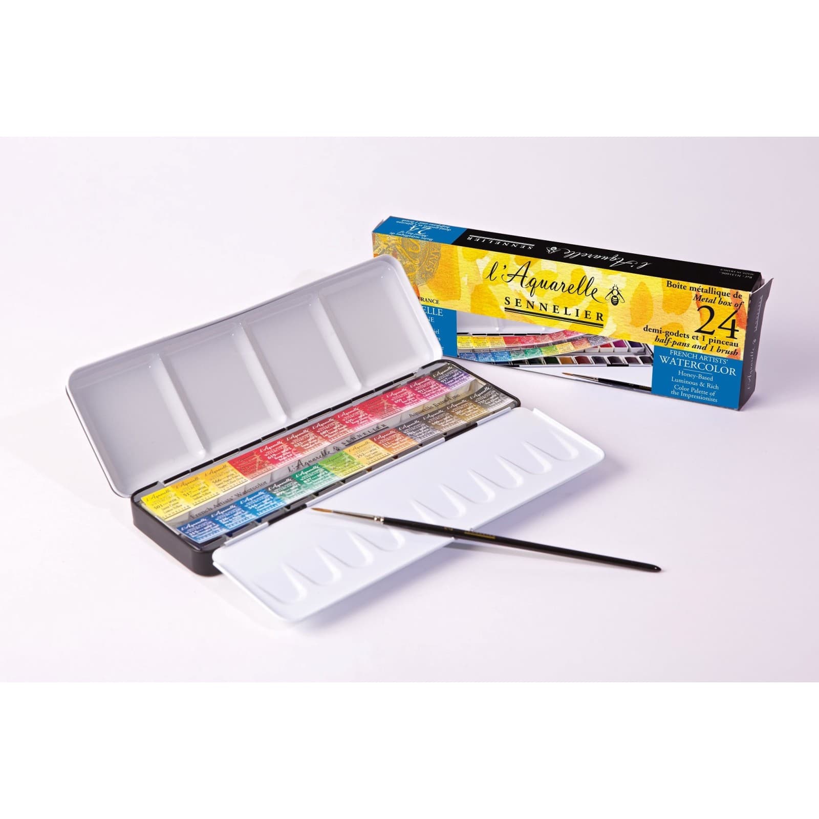 Sennelier French Artists' Watercolor Metal Tin Set, Half Pan, 24-Colors