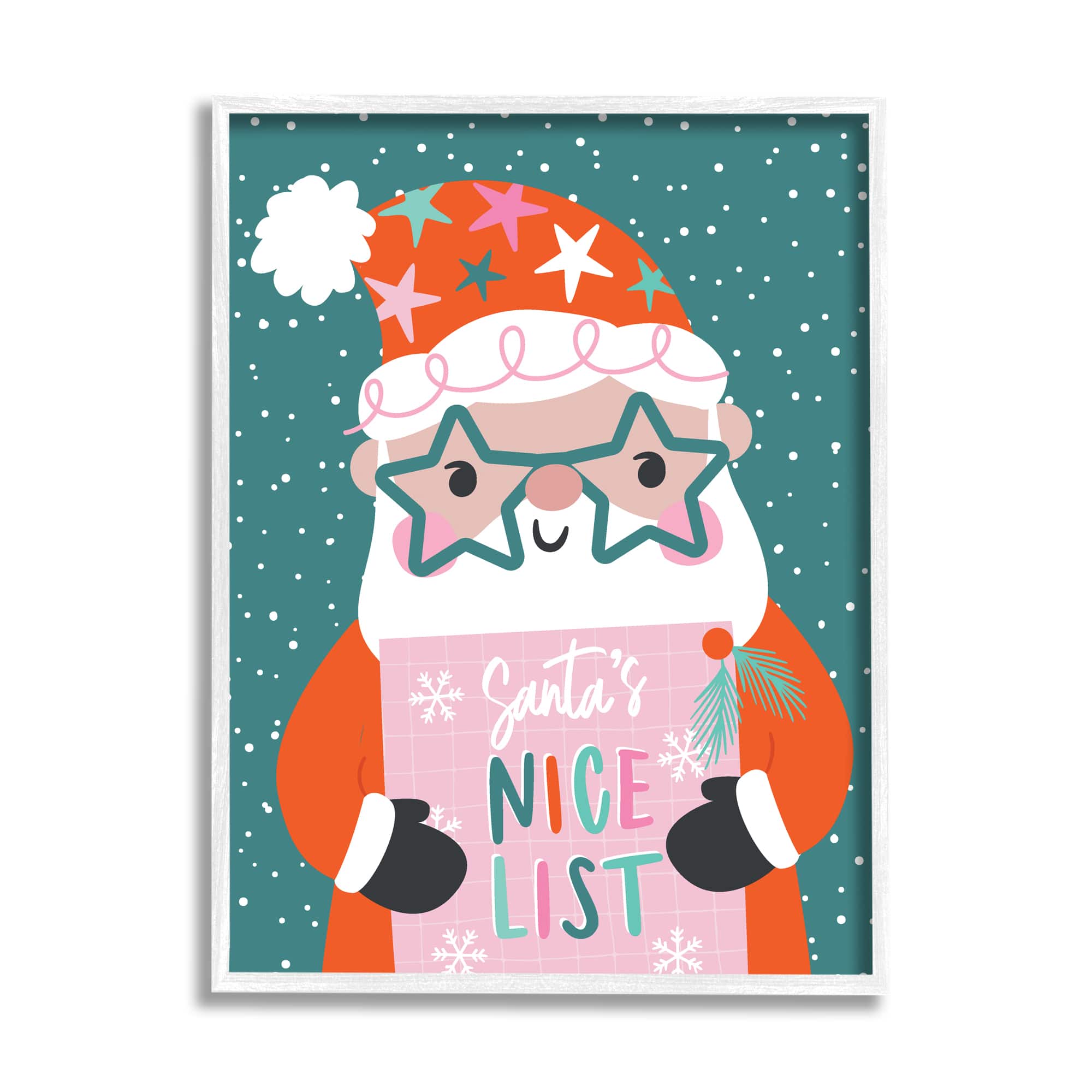 Stupell Industries Santa's Nice List Falling Snow Framed Giclee Art