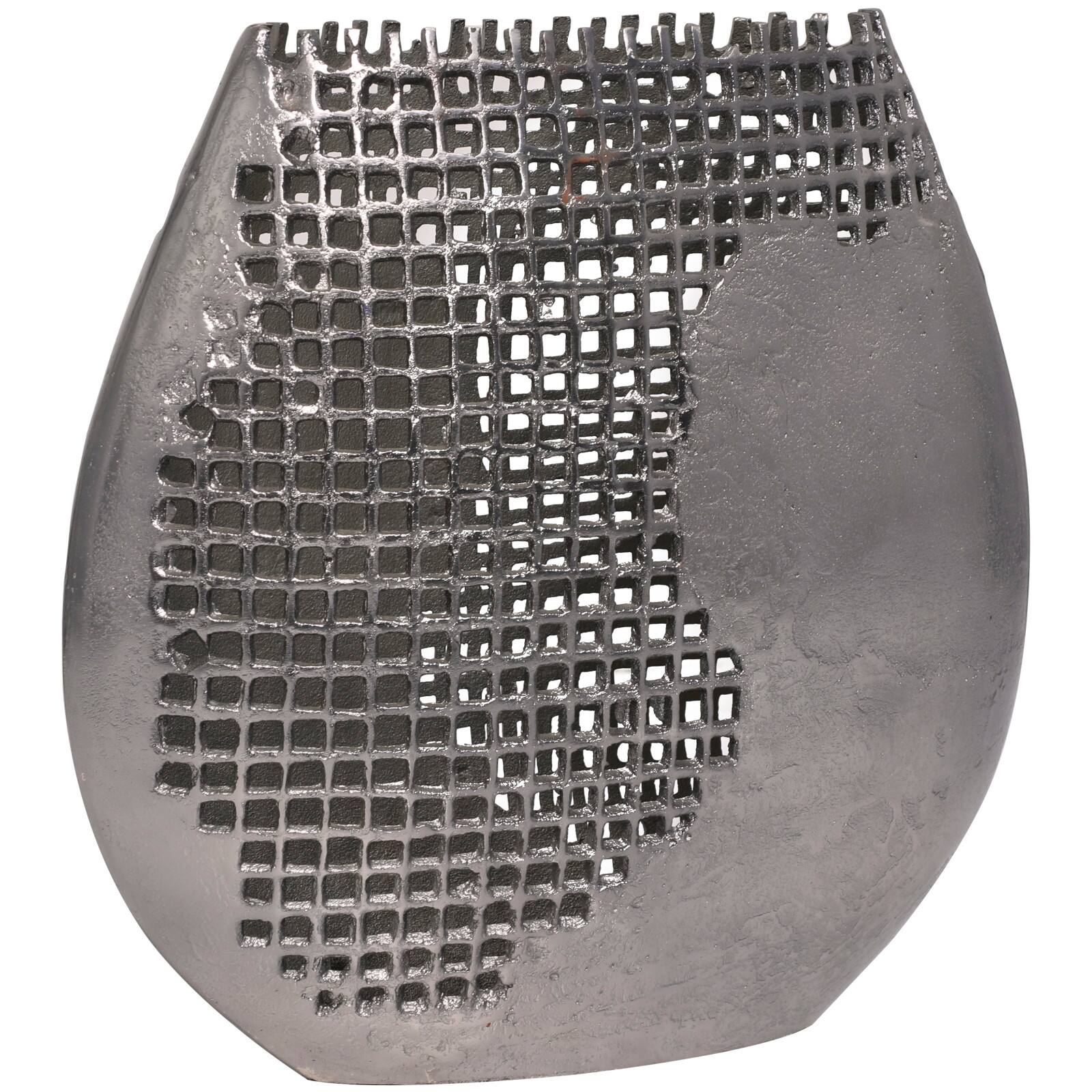 15" Dark Gray Aluminum Grid Inspired Abstract Vase with Open Frame Design