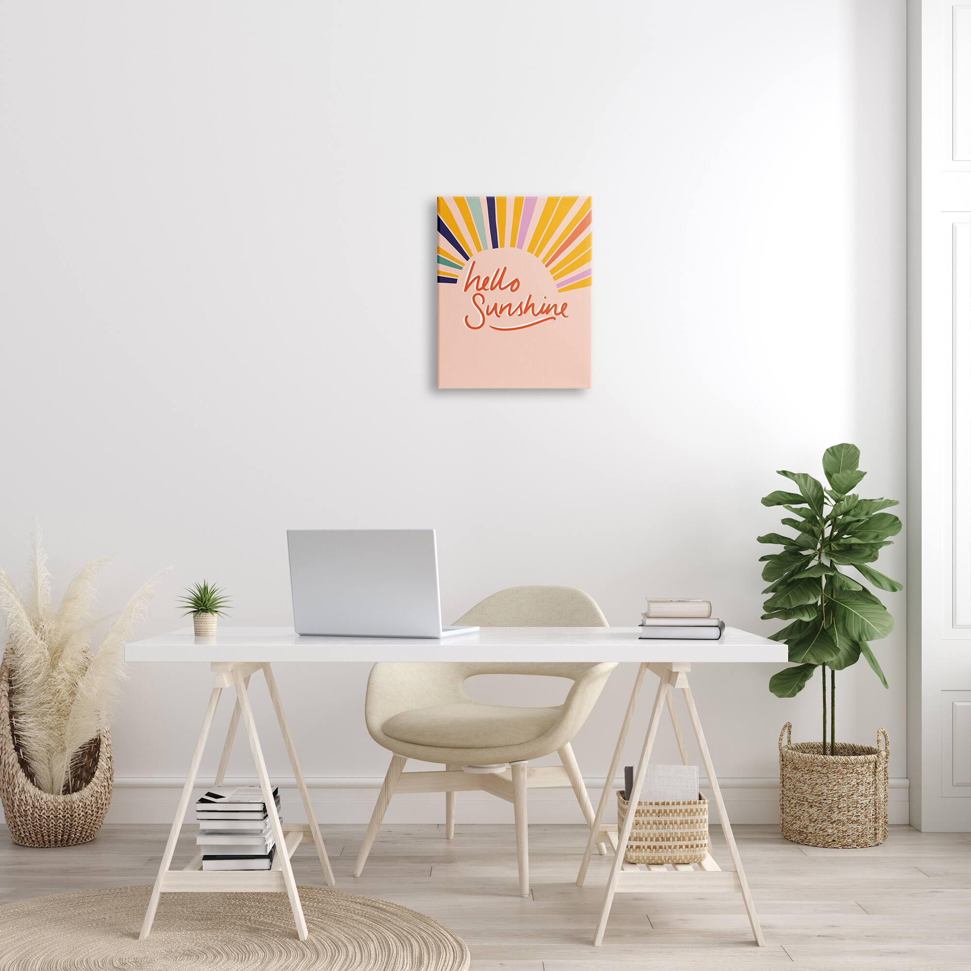 Stupell Industries Hello Sunshine Exclamation Sunrise Rainbow Rays Canvas Wall Art
