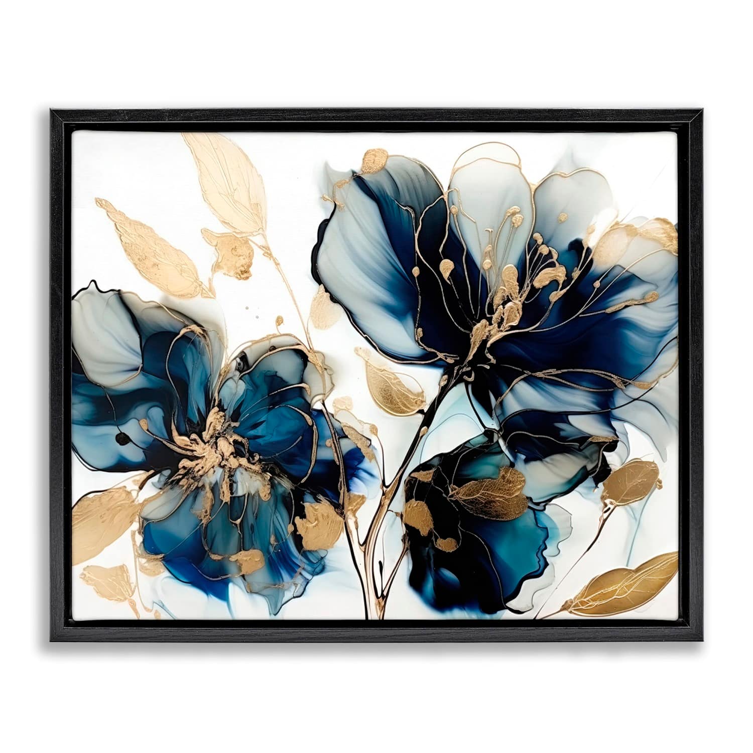 Stupell Industries Blue Swirling Modern Flowers Floater Framed Art