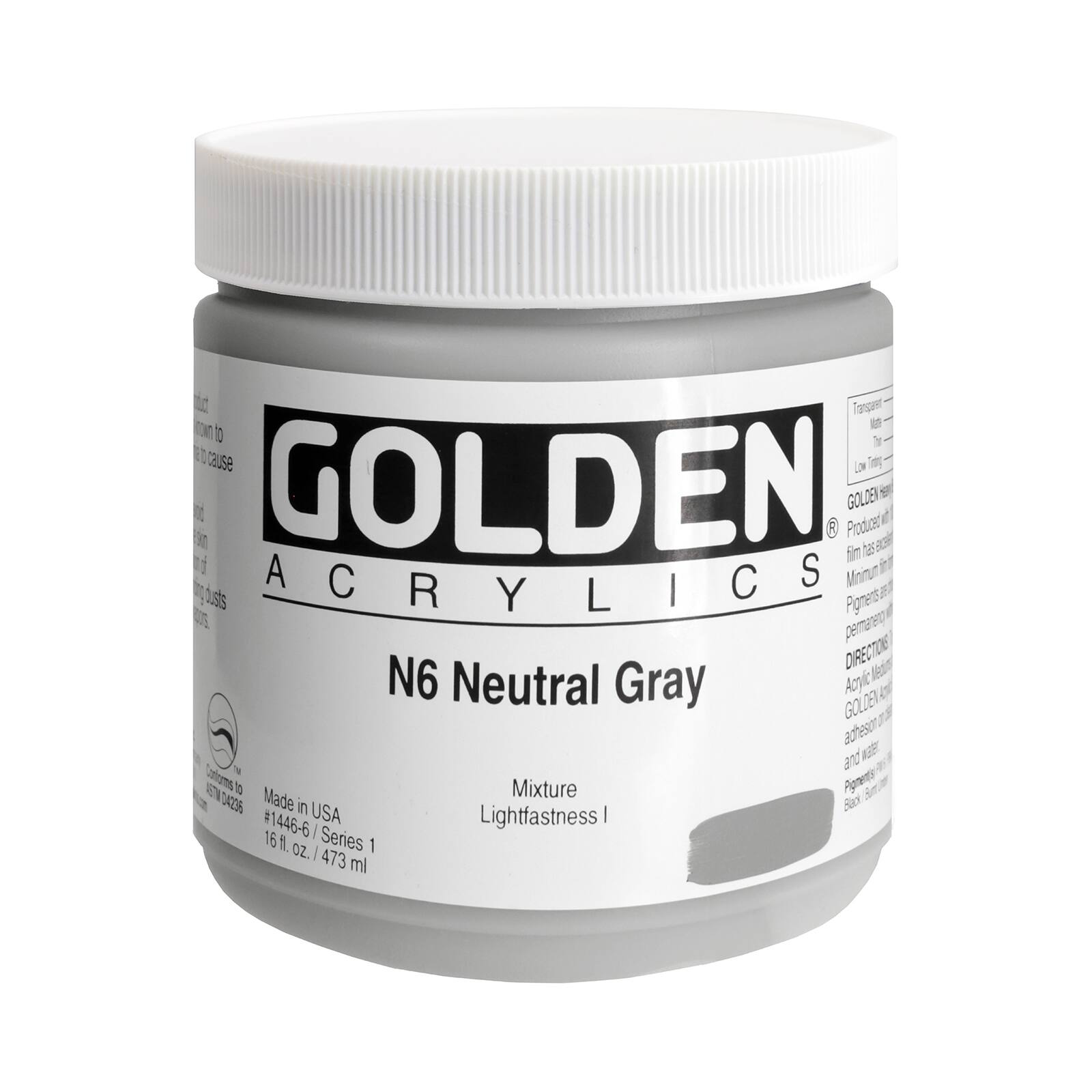 Golden Heavy Body Acrylic Paint, 16 oz in N6 Neutral Gray