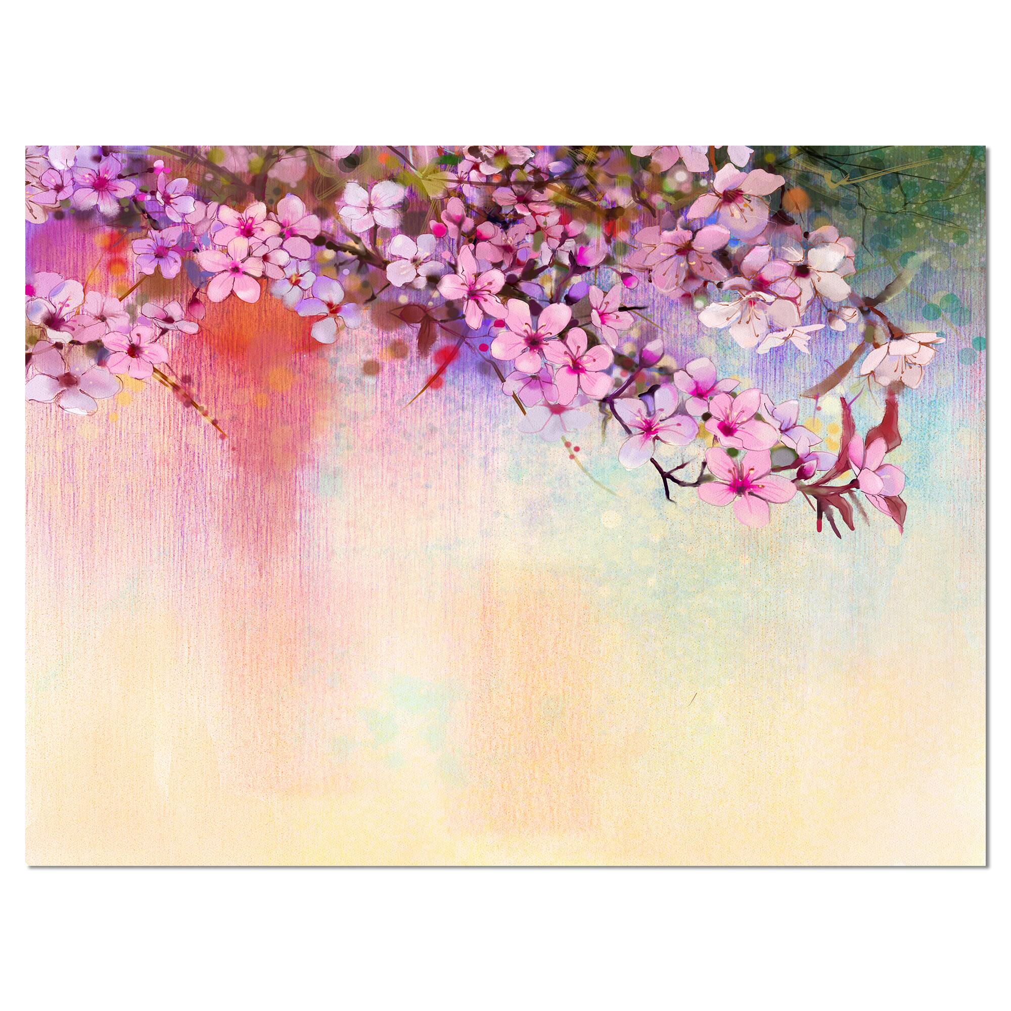 Designart - Watercolor Painting Cherry Blossoms - Floral Canvas Art Print
