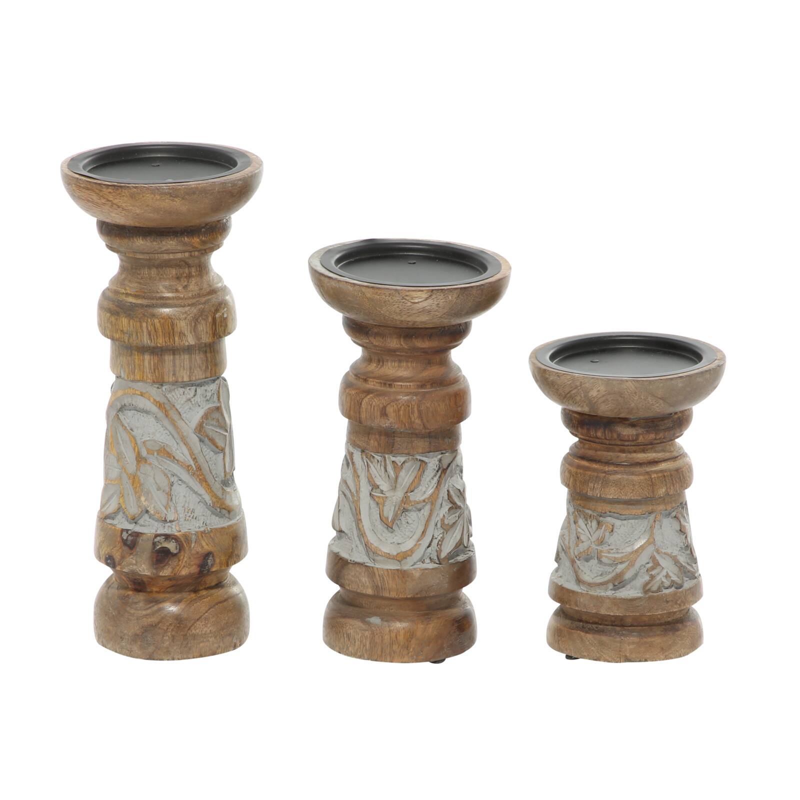 Bronze Mango Wood Country Cottage Candle Holder Set