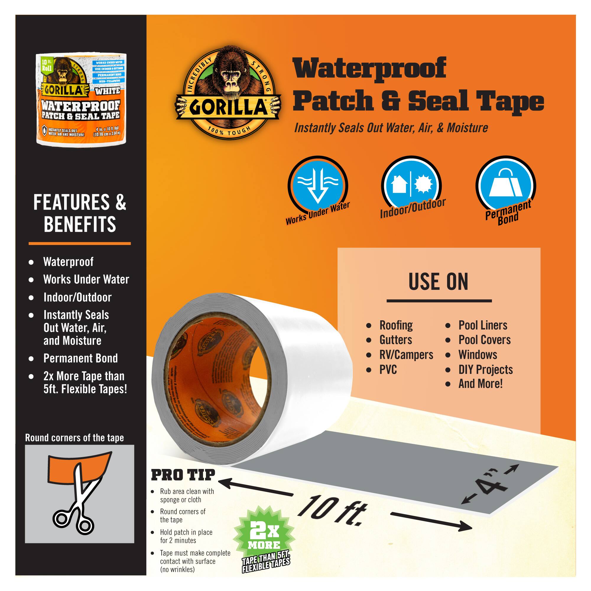 Gorilla&#xAE; Waterproof Patch &#x26; Seal Tape