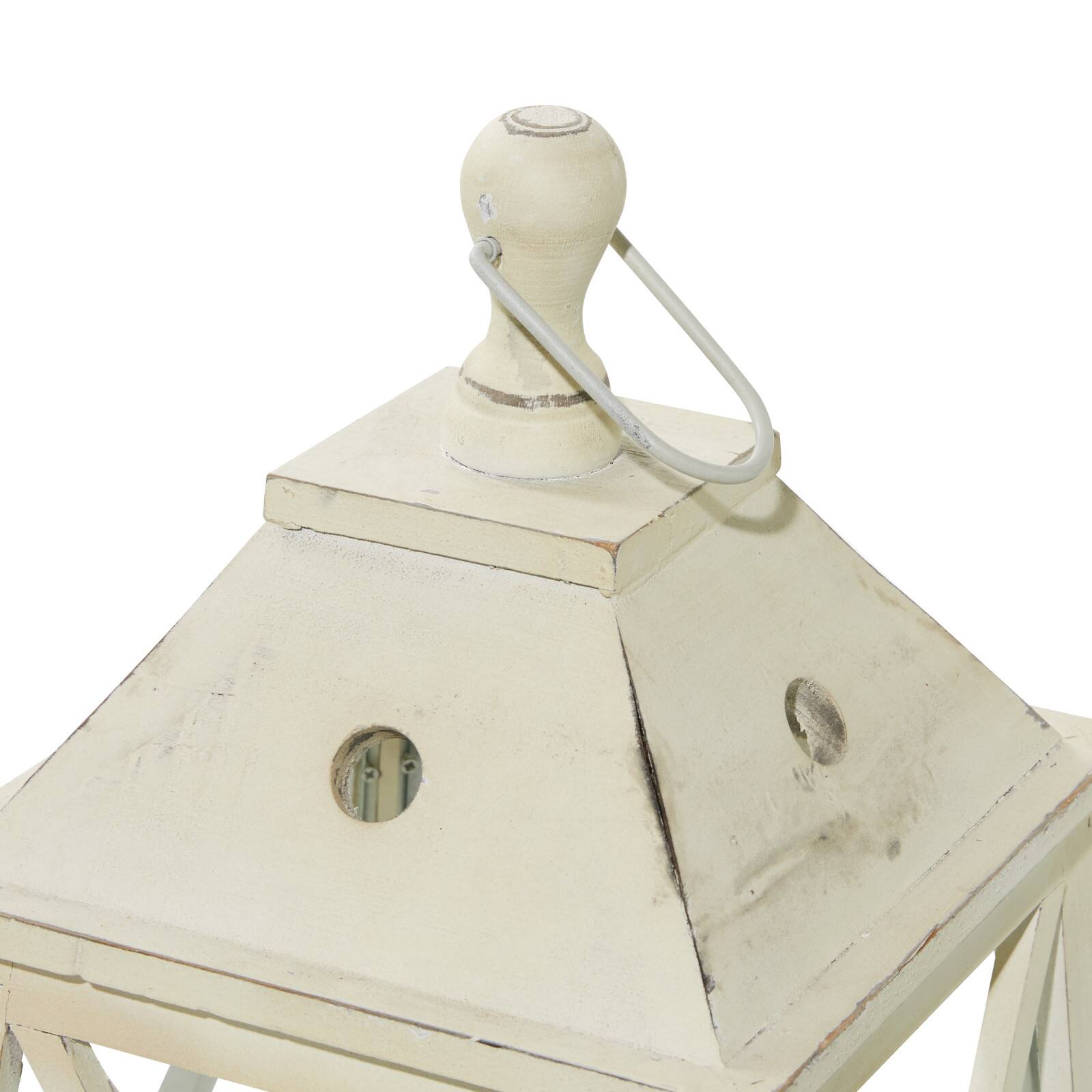 Set of 2&#x22; White Wood Coastal Lantern, 19&#x22;, 12&#x22;