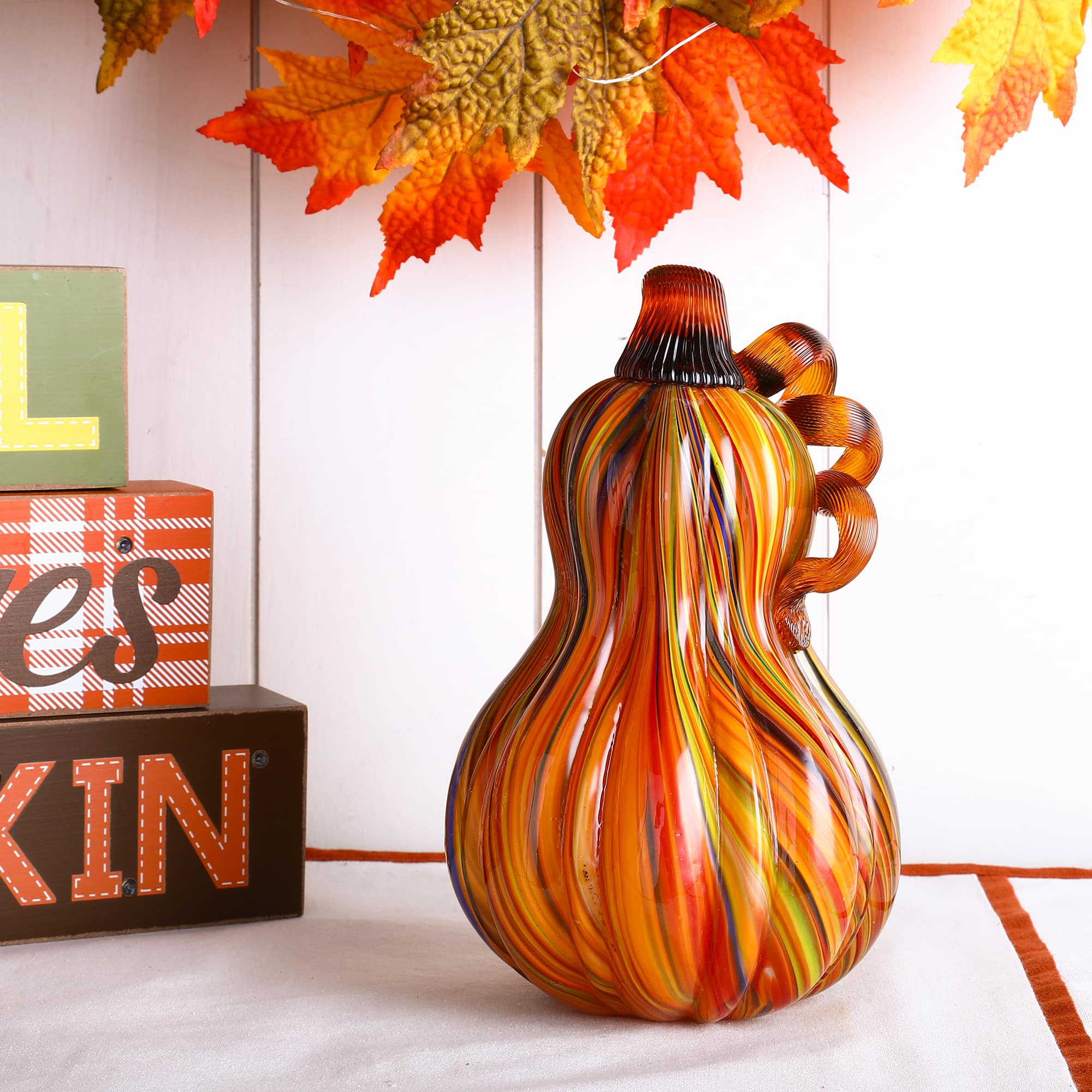 Glitzhome® Multi Striped Glass Pumpkin & Gourd Set