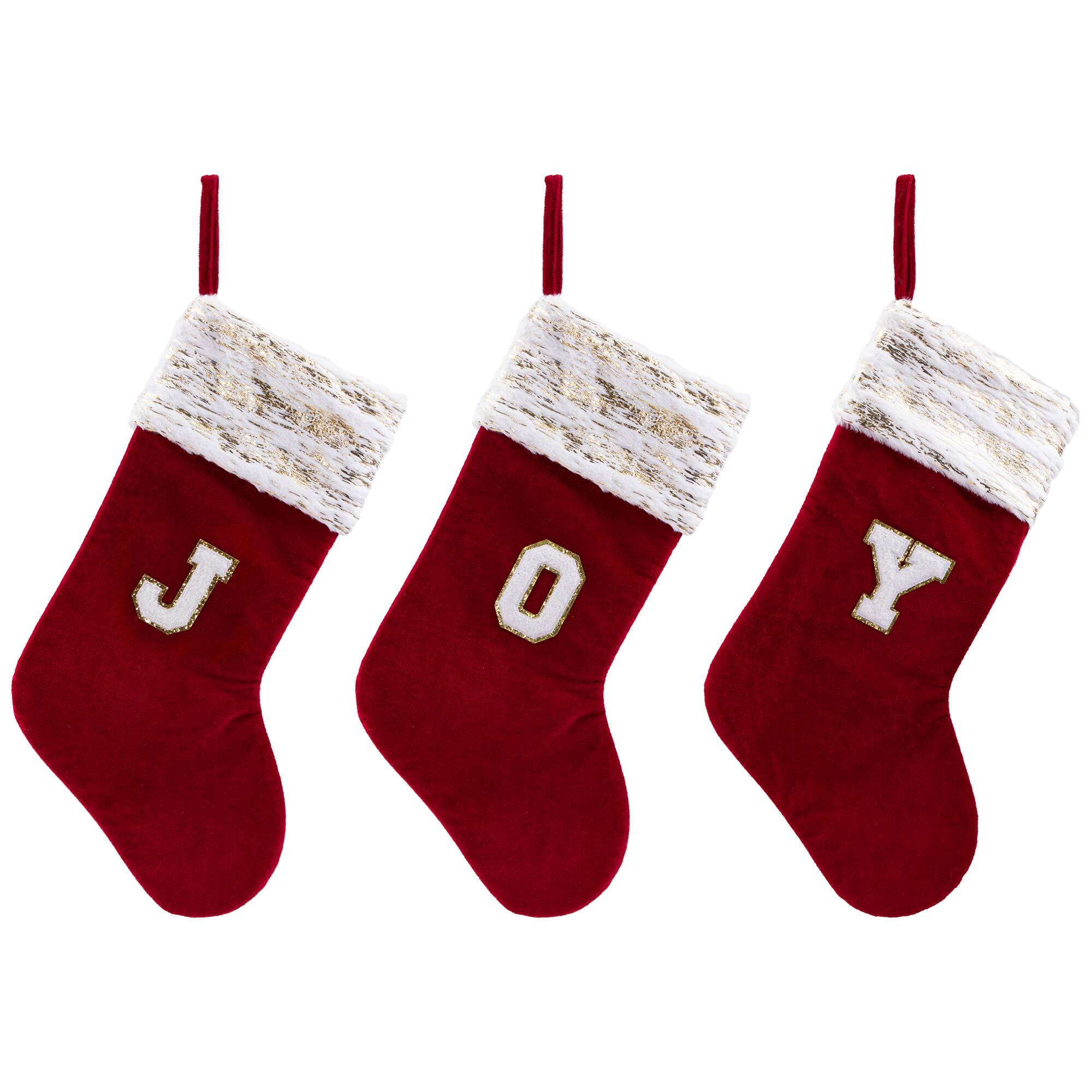 Velvet JOY Christmas Stockings - 20&#x22;- Red - Set of 3