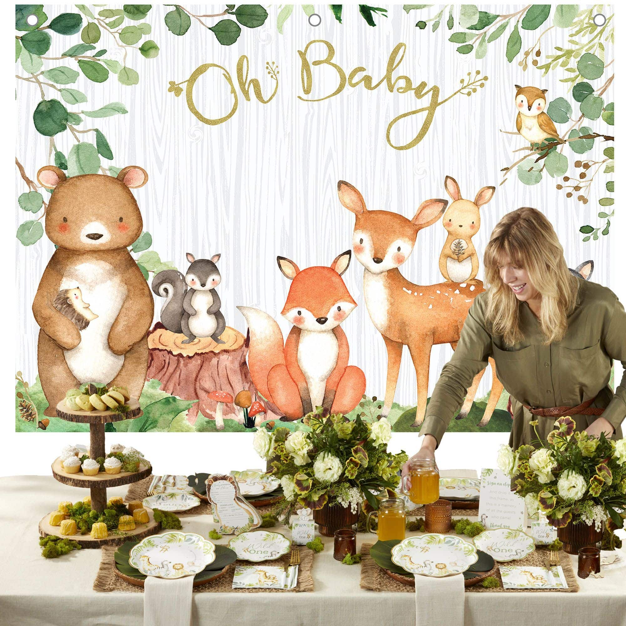 Woodland baby cheap shower backdrop